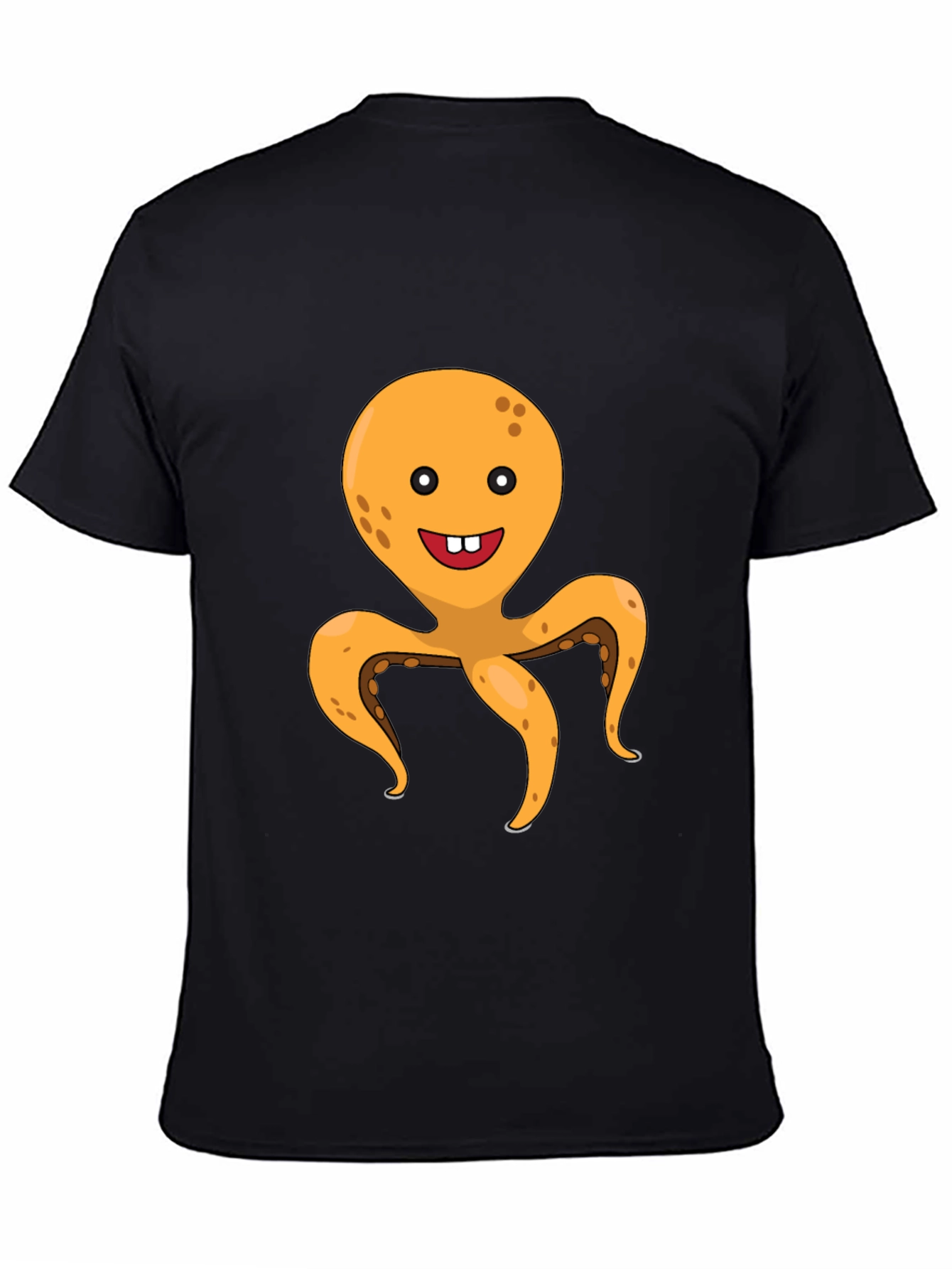Black Cute Octopus Graphic Tee - Black Cotton T-Shirt view 4
