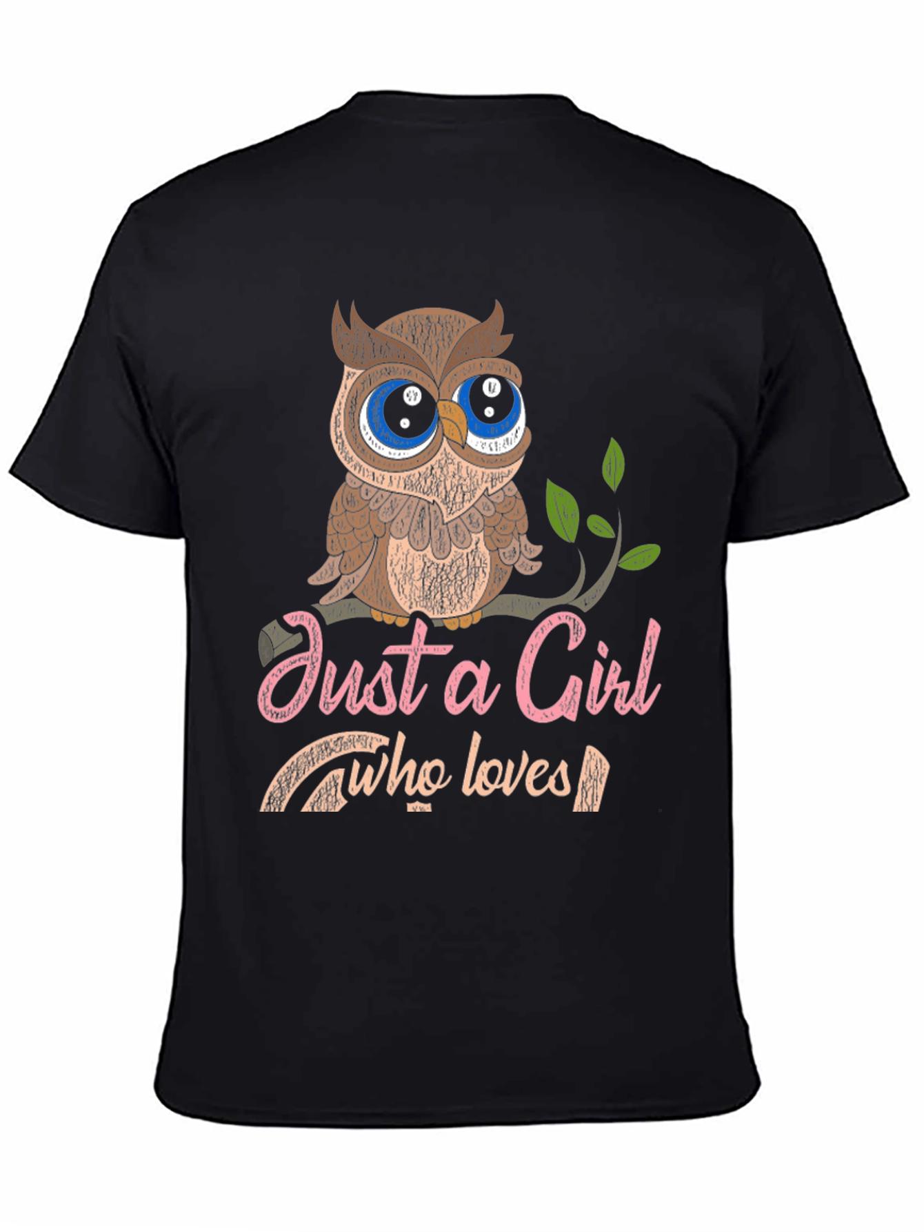 Black Just a Girl Who Loves Owls Graphic T-Shirt view 4