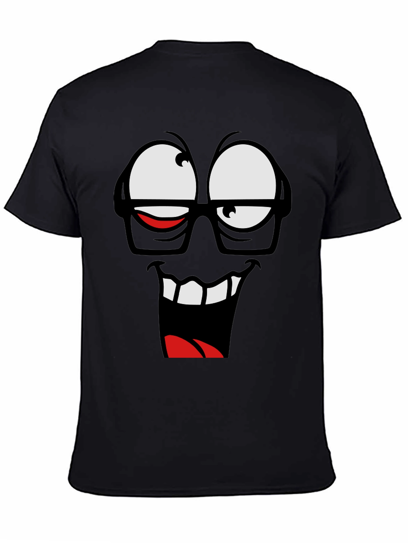 Black Funny Face Graphic T-Shirt - Black Crew Neck Tee view 4