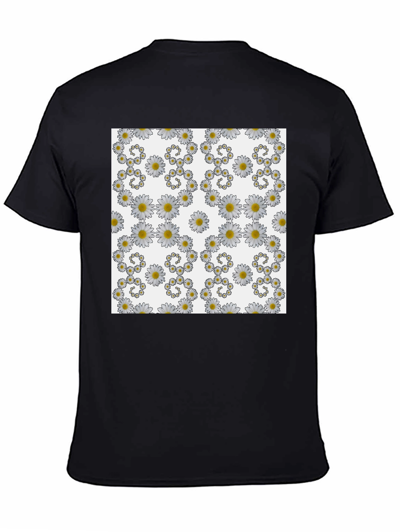 Black Daisy Pattern Black T-Shirt view 4