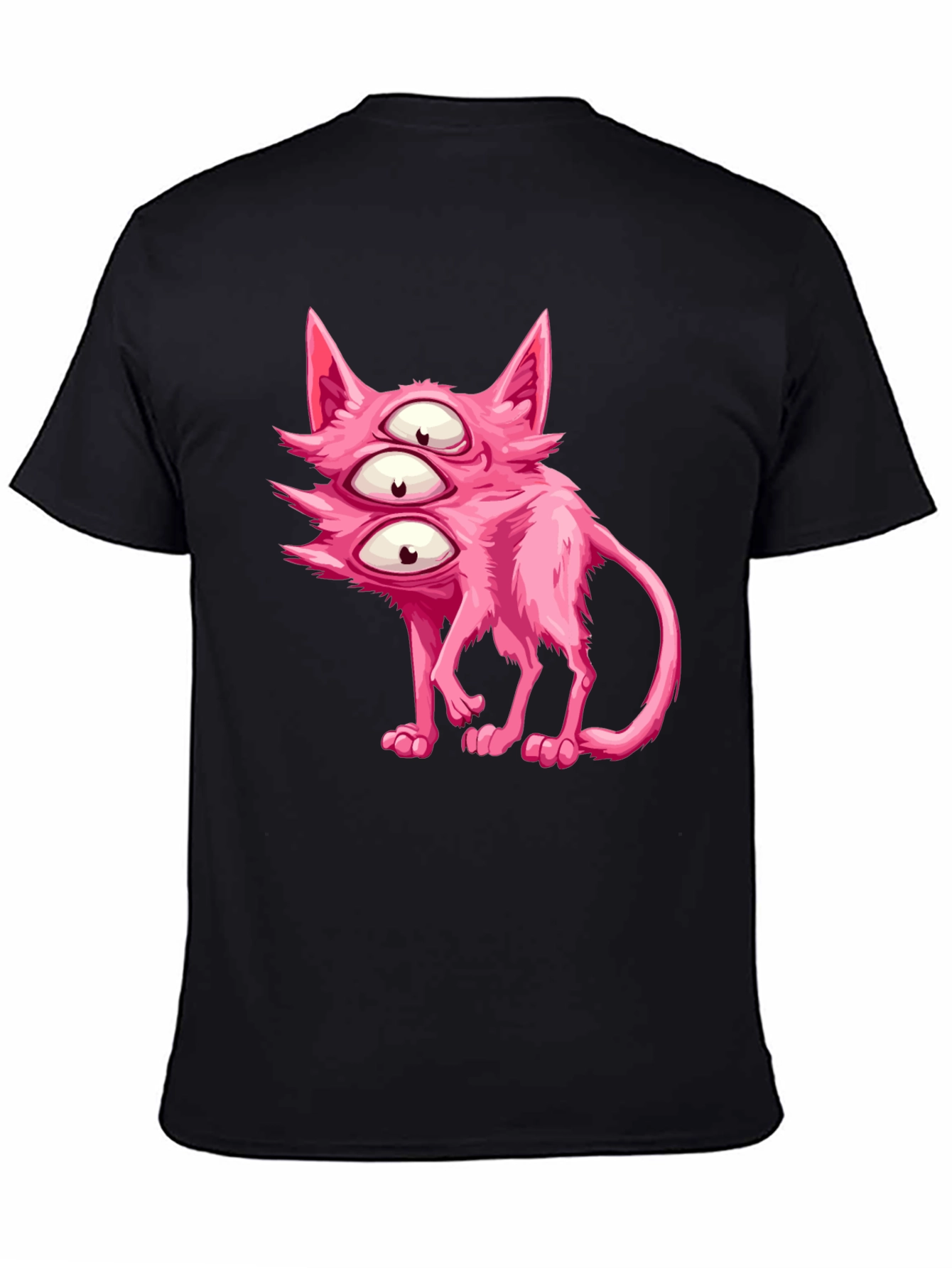 Black Three-Eyed Pink Monster Cat Graphic Tee view 4