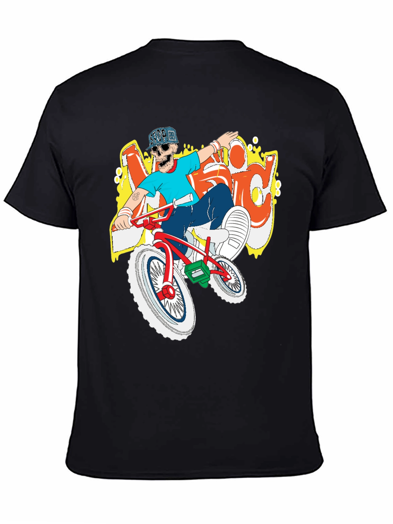 Black BMX Rider Skeleton Graphic Tee view 4
