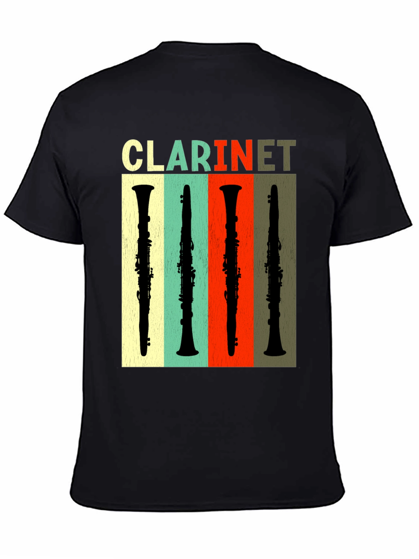 Black Retro Clarinet T-Shirt - Music Lover Tee view 4