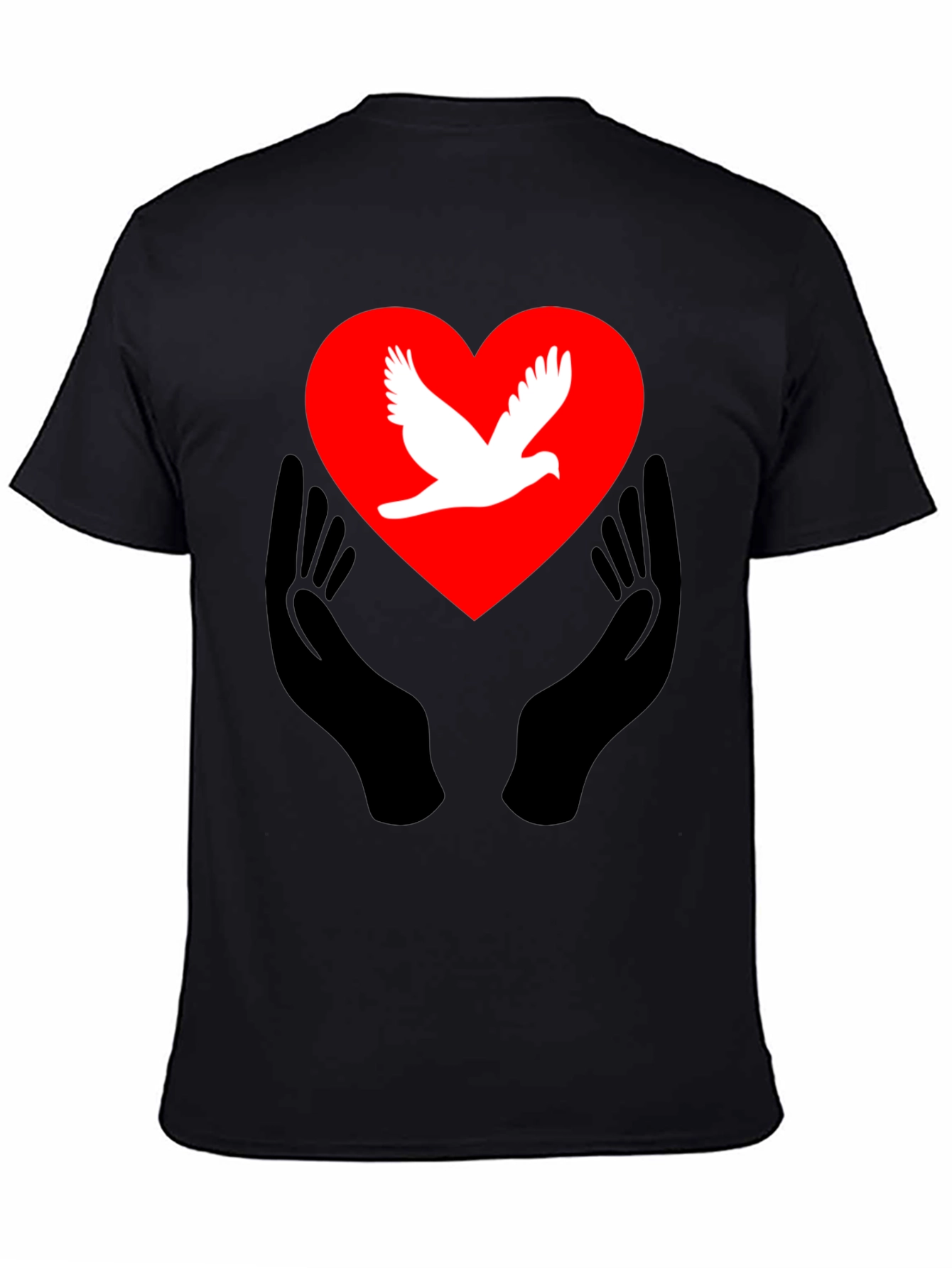 Black Peace Dove Heart Graphic Tee - Black Unisex T-Shirt view 4
