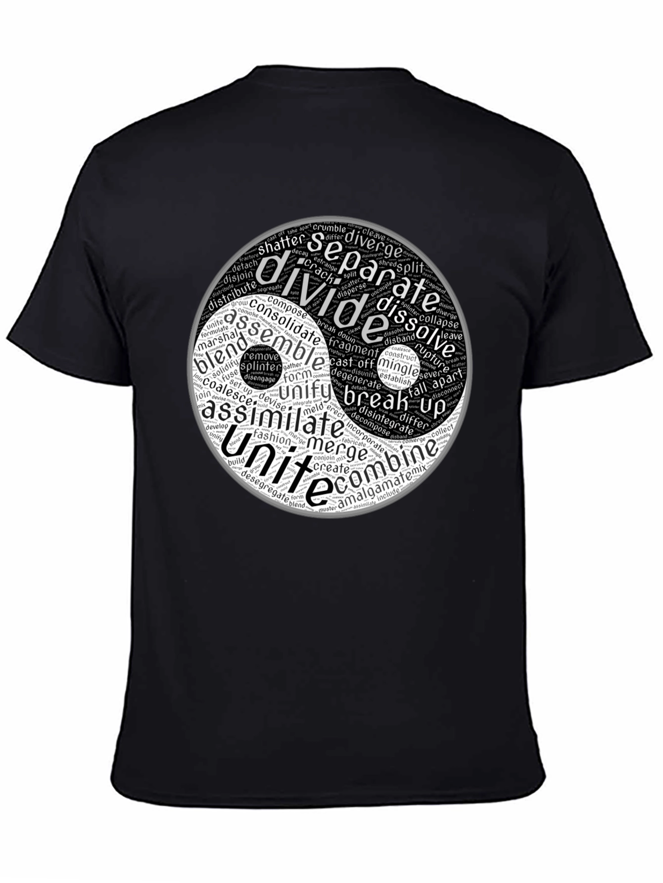Black Yin Yang Word Art Graphic T-Shirt view 4