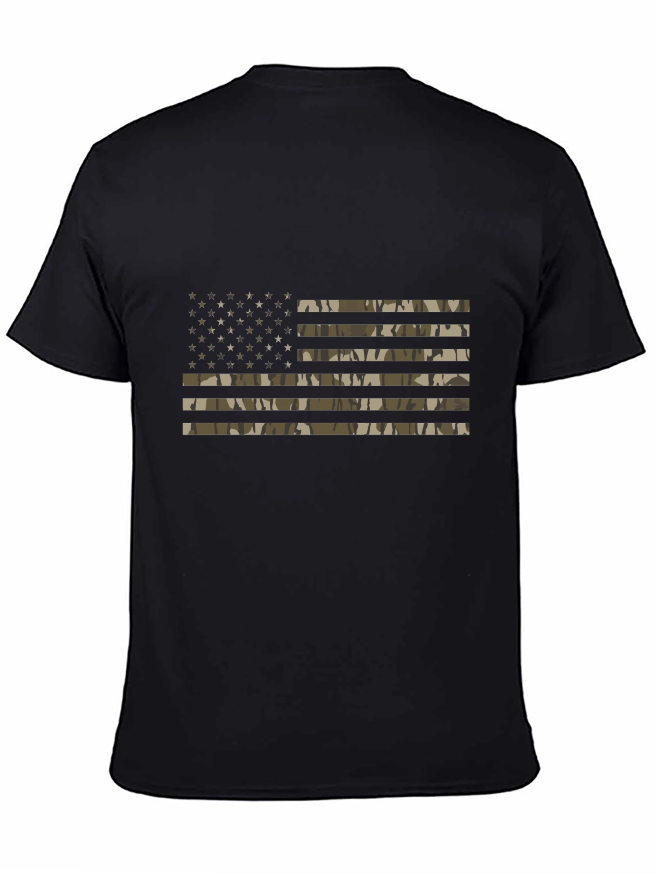 Black Camouflage American Flag Men's Black T-Shirt view 4