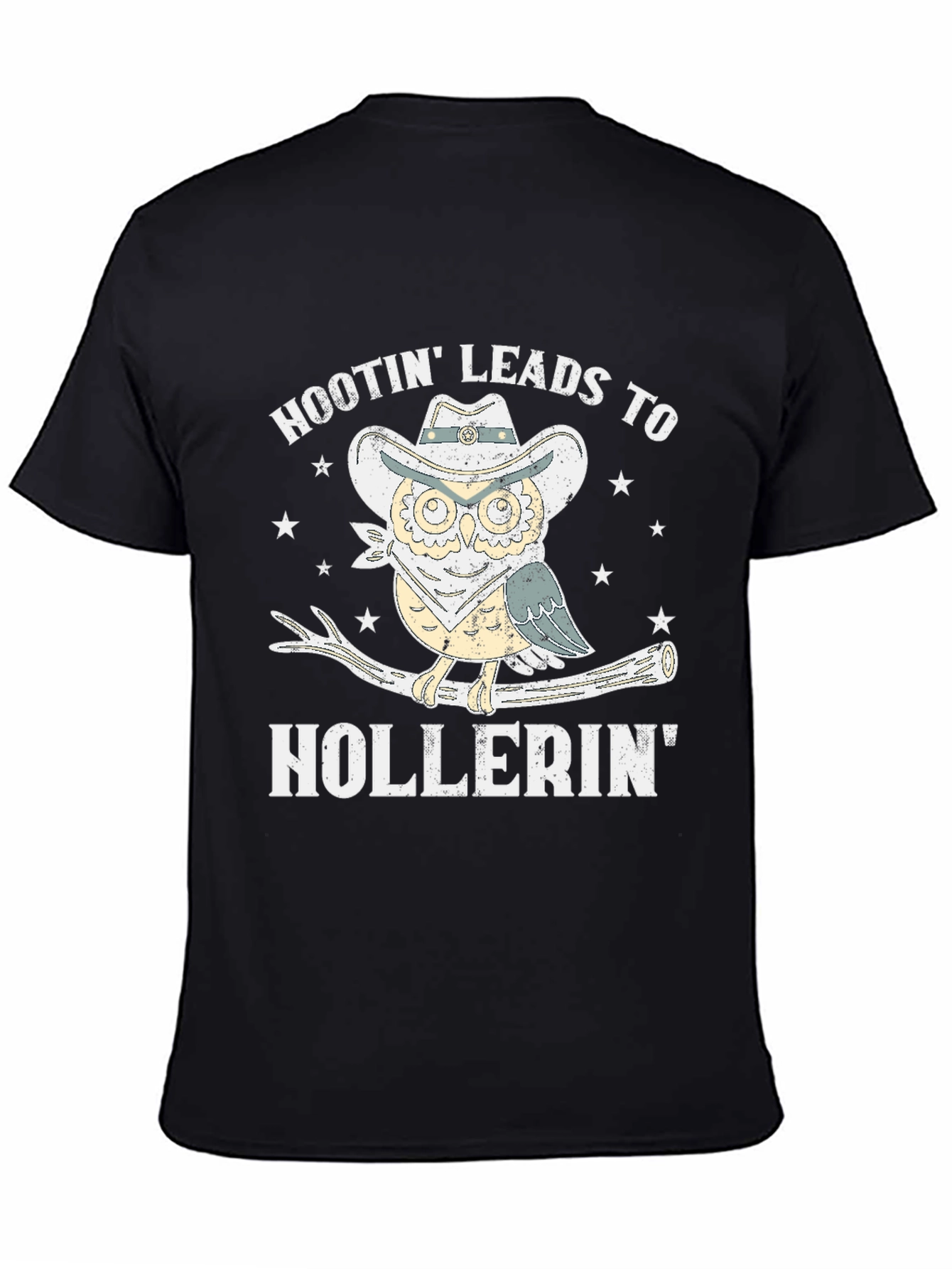 Black Hootin' Leads To Hollerin' Owl Cowboy T-Shirt view 4