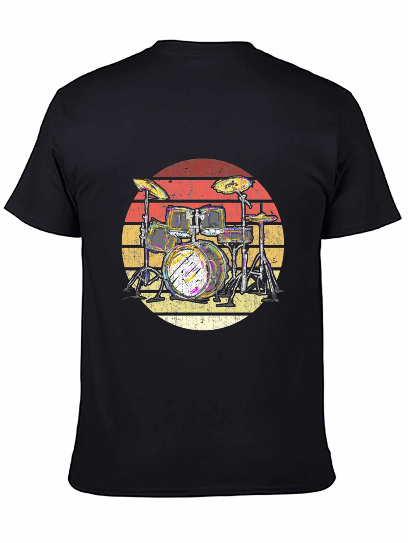Black Retro Drum Kit T-Shirt - Musician Graphic Tee view 4