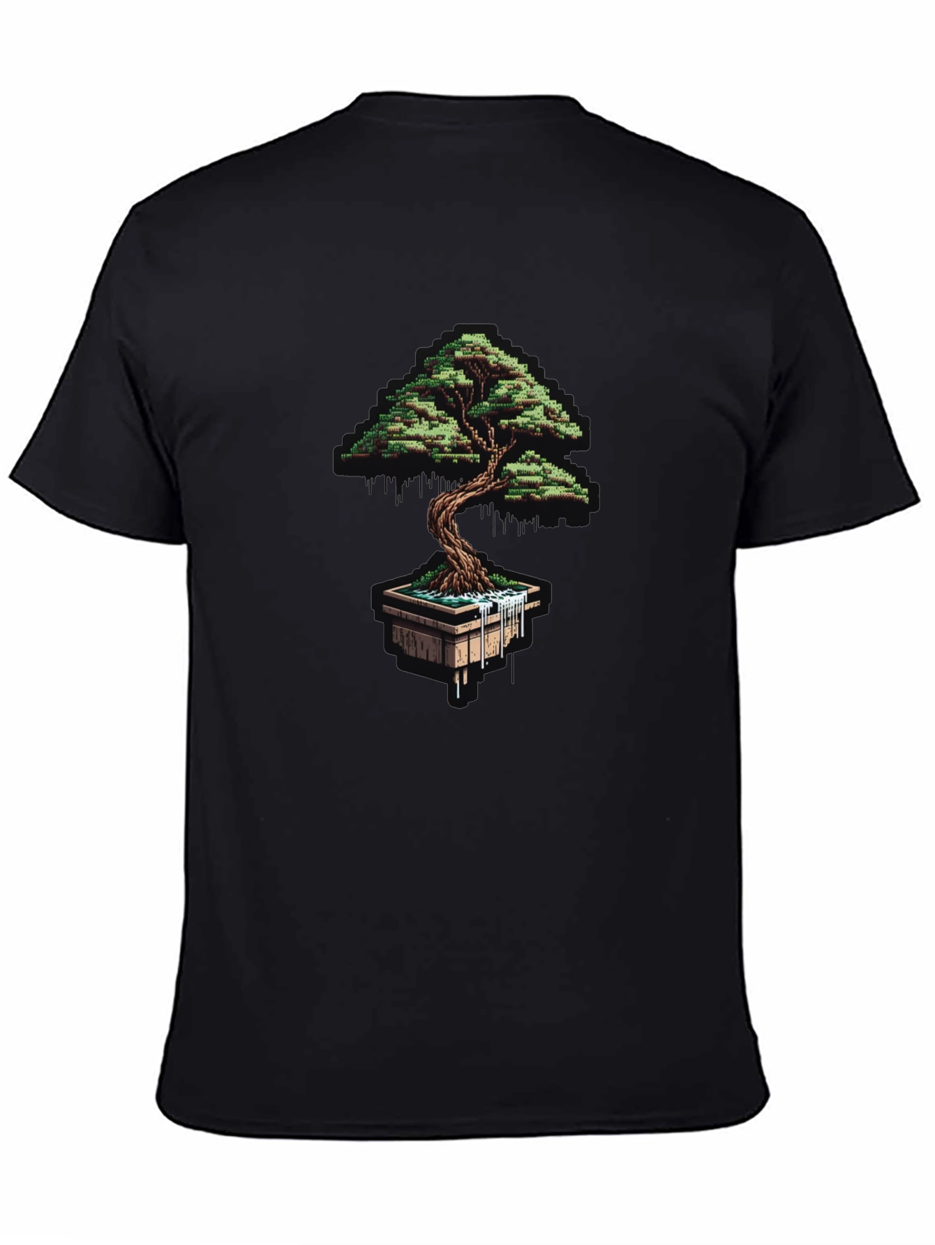 Black Pixel Art Bonsai Tree Black T-Shirt view 4