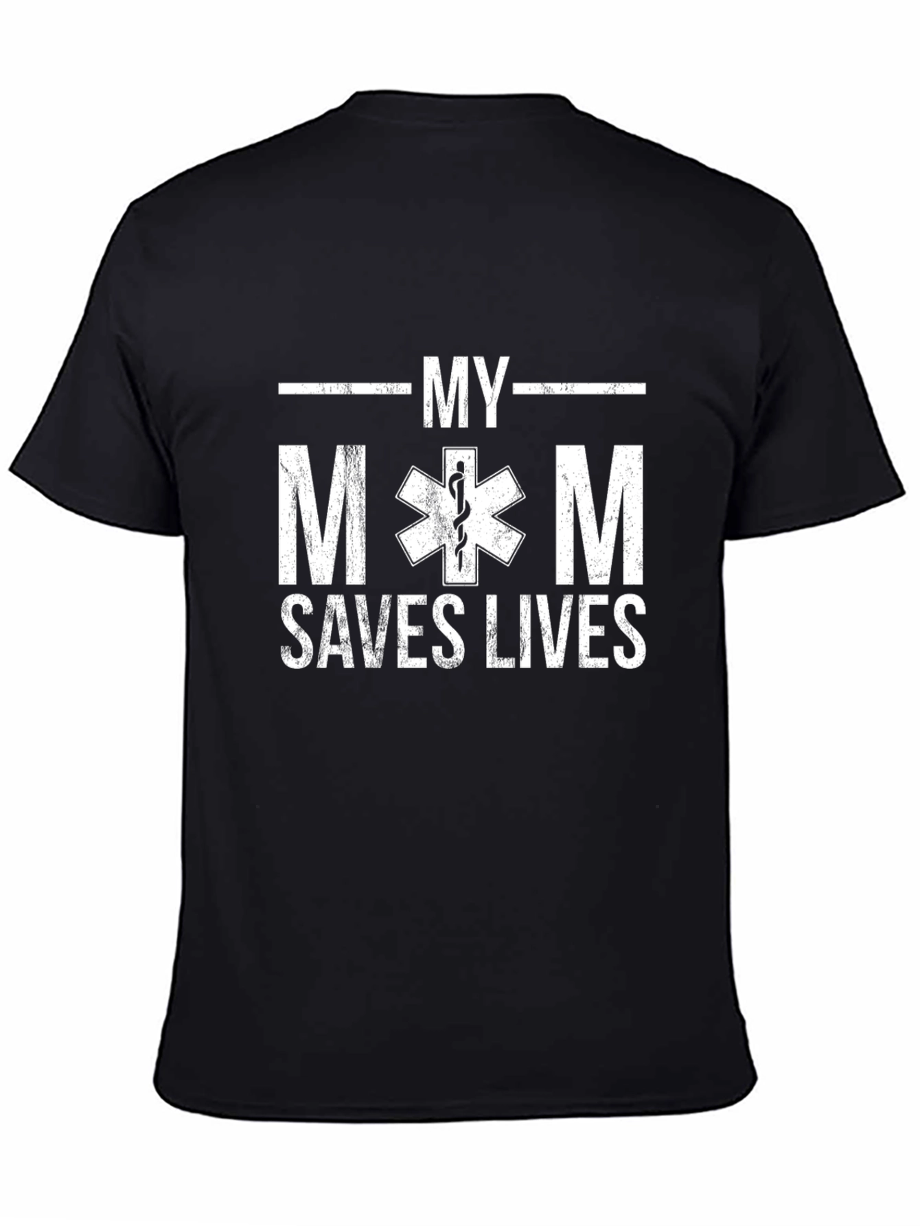 Black My Mom Saves Lives T-Shirt - EMS Star Design view 4