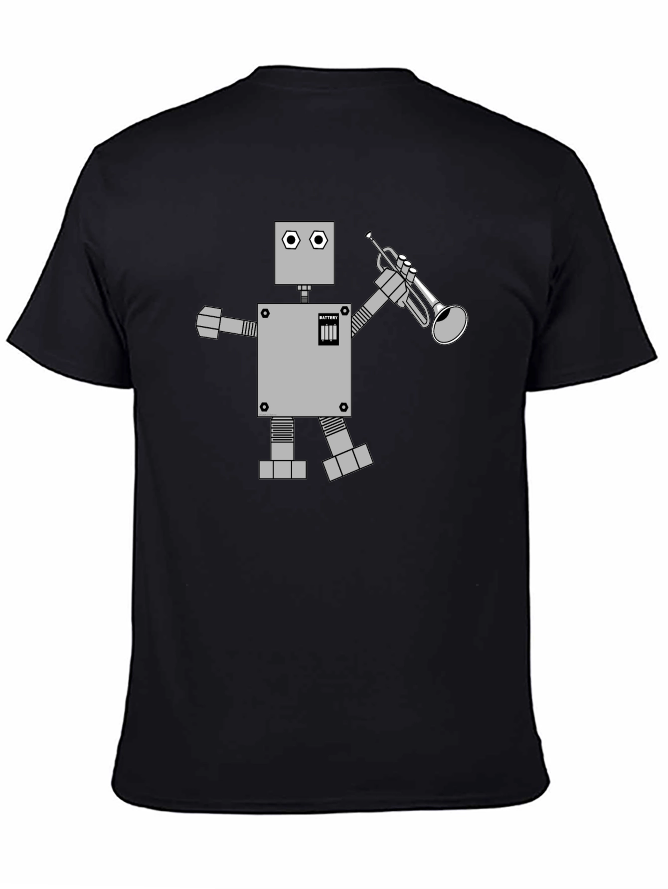 Black Robot Musician Graphic Tee - Black Cotton T-Shirt view 4
