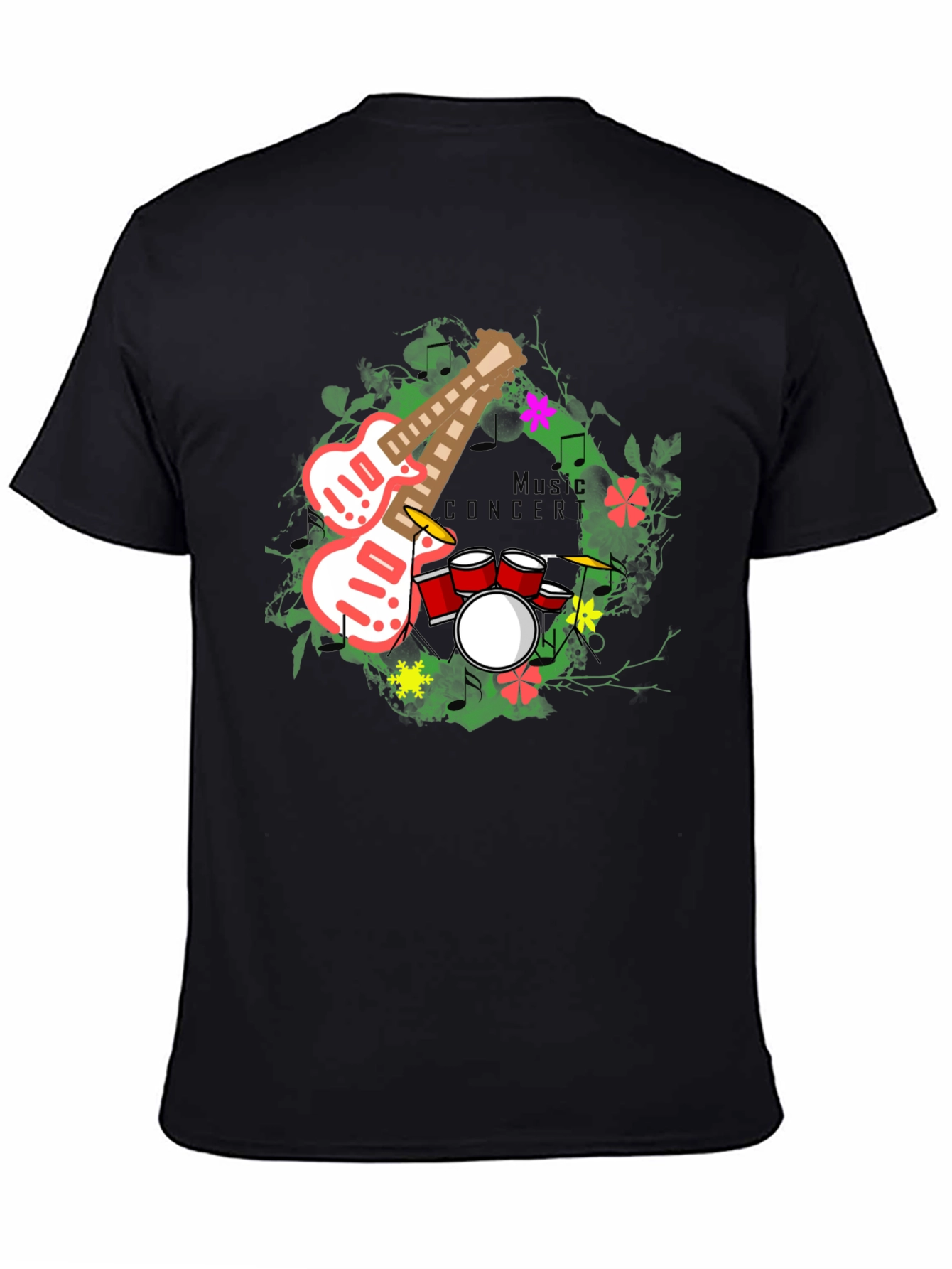 Black Music Concert Guitar Drum Graphic T-Shirt view 4