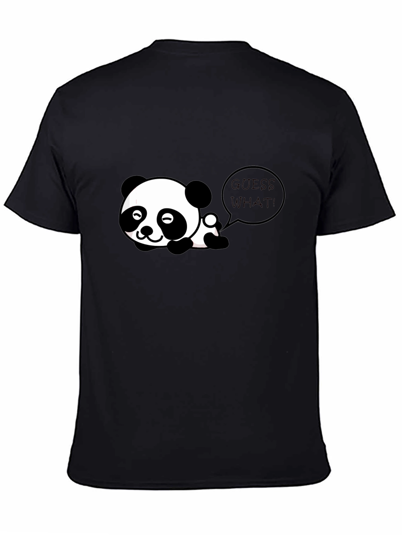 Black Cute Panda "Guess What!" Black T-Shirt view 4