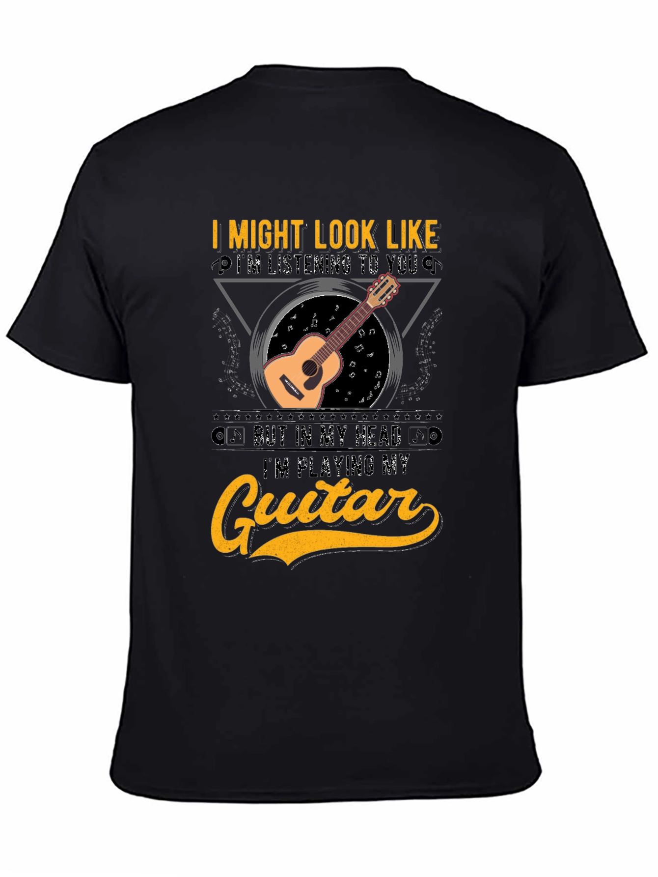 Black Guitar Lover T-Shirt - Musician Graphic Tee view 4