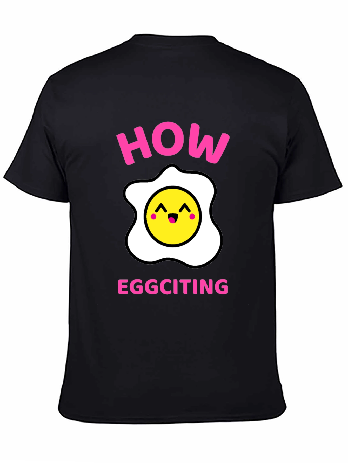 Black How Eggciting! Novelty T-Shirt - Funny Egg Pun Tee view 4