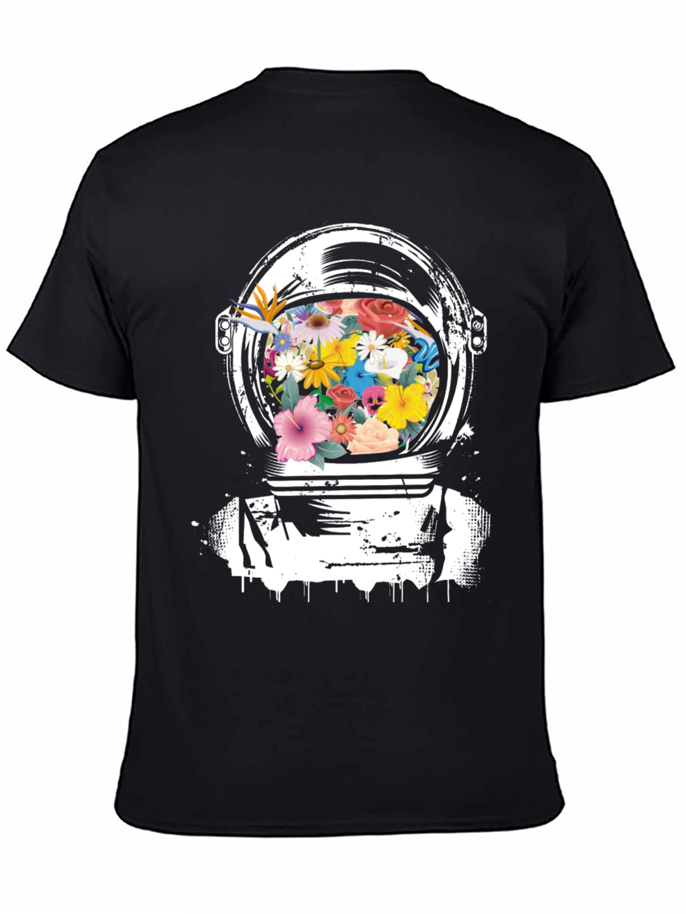 Black Floral Astronaut Helmet Graphic Tee - Black view 4