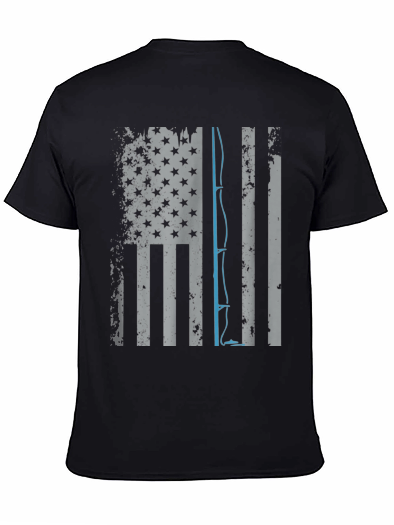 Black Fishing Rod USA Flag Graphic T-Shirt view 4