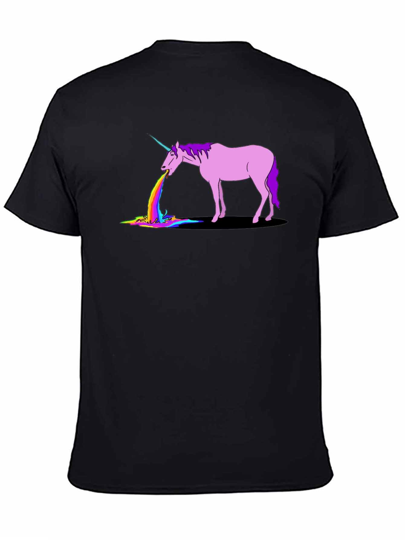 Black Unicorn Rainbow Puke Graphic T-Shirt view 4