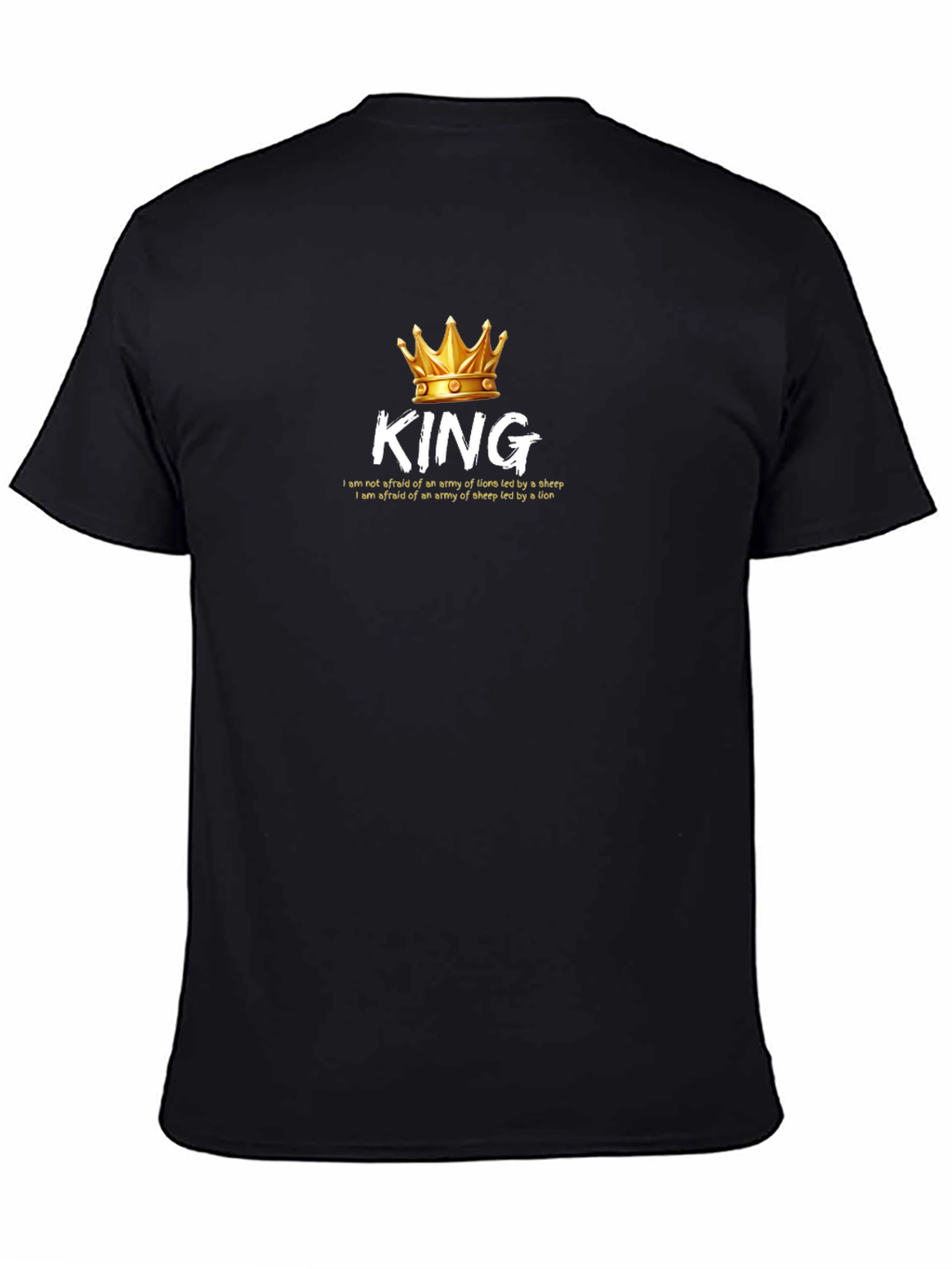 Black King Graphic T-Shirt - Lion & Sheep Army Design view 4
