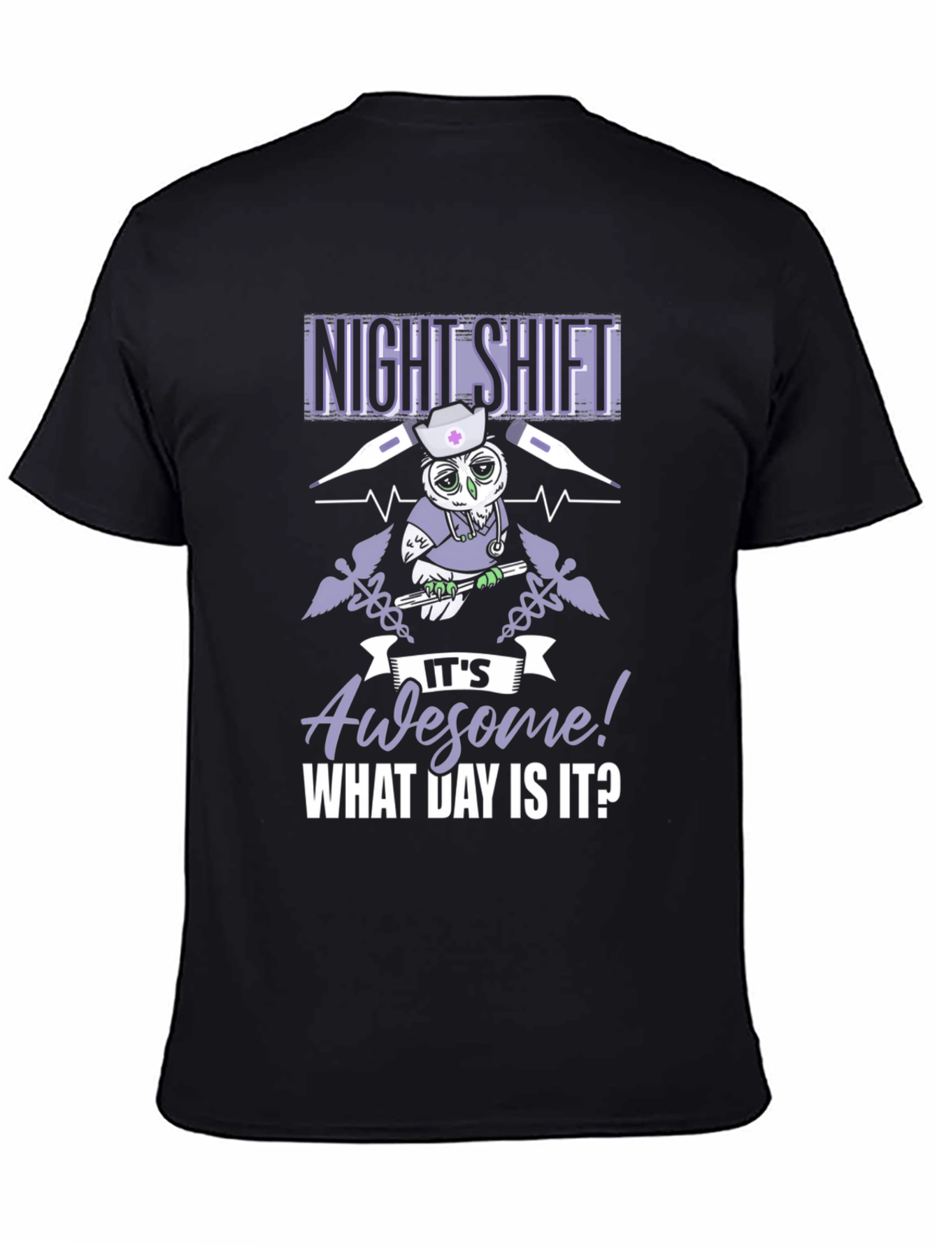 Black Night Shift Nurse Owl Graphic T-Shirt view 4