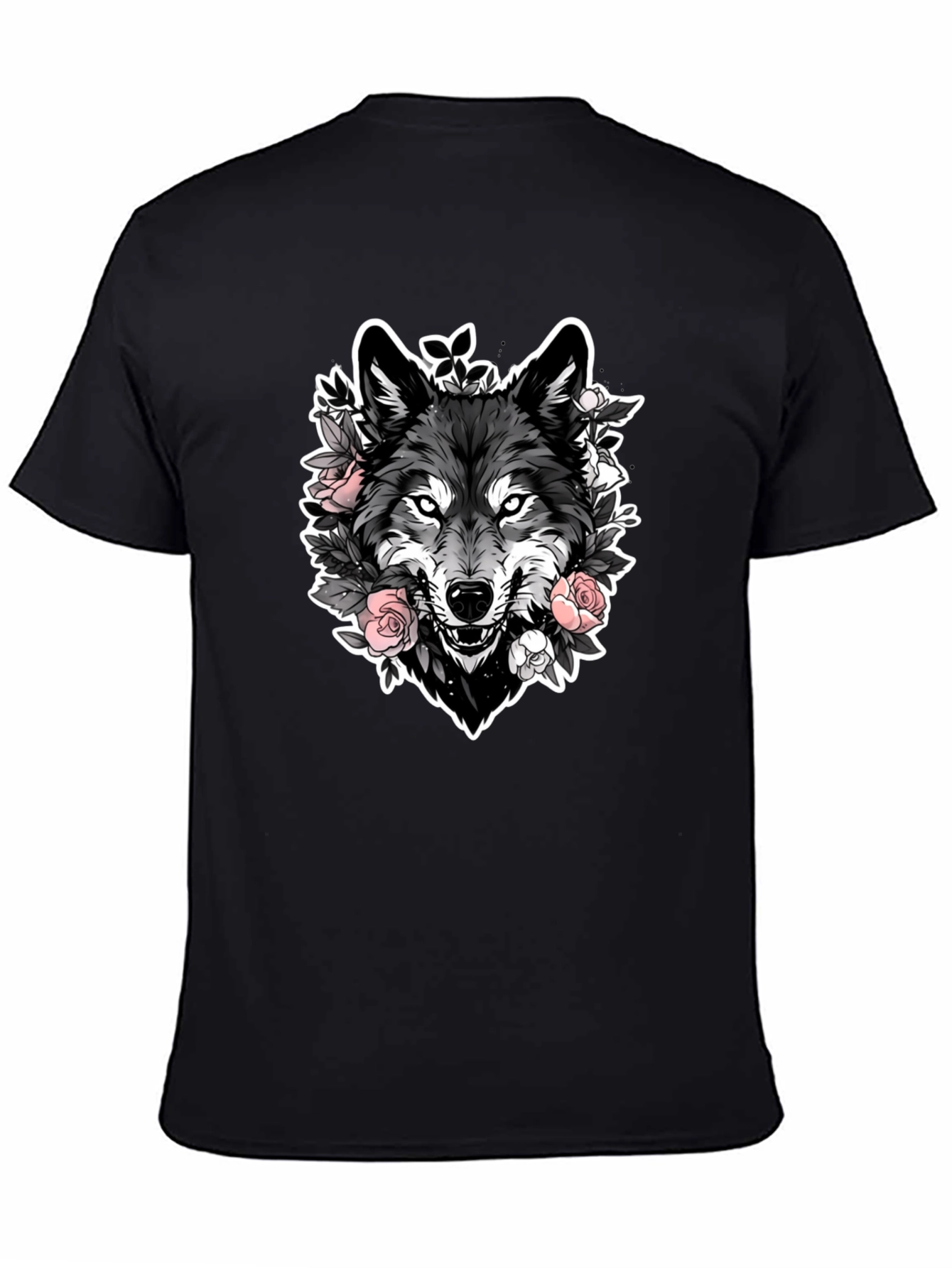 Black Wolf & Roses Graphic Black T-Shirt view 4