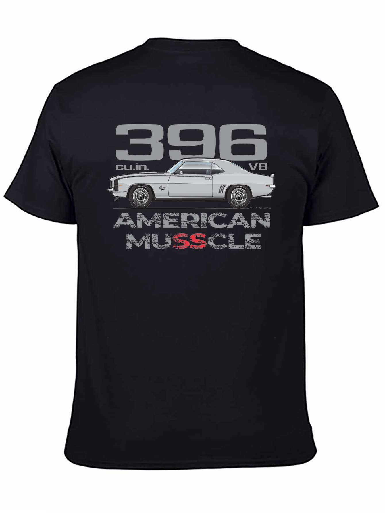 Black 396 American Muscle Car T-Shirt view 4