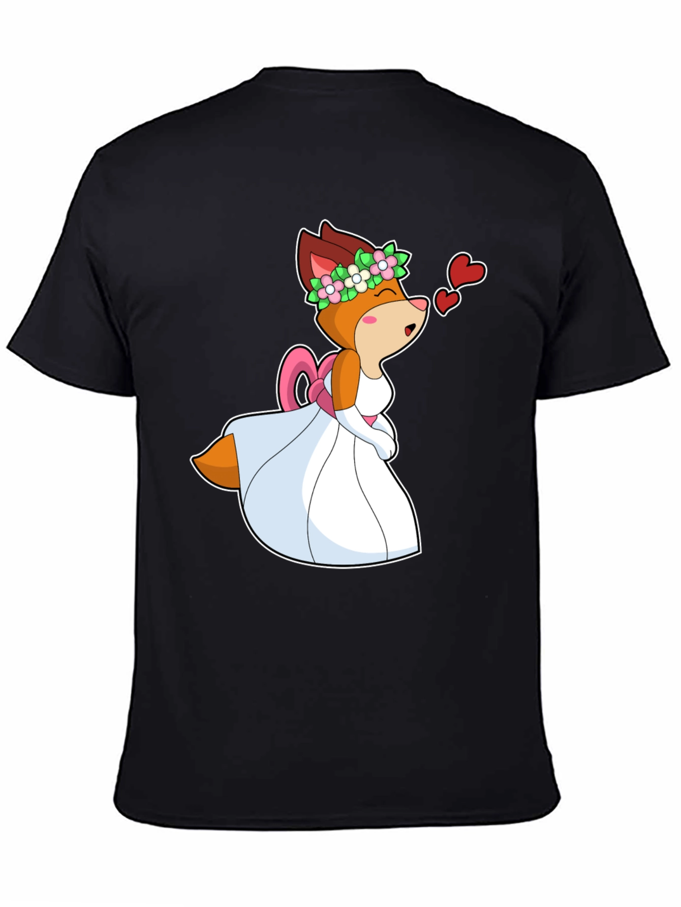 Black Cartoon Fox Bride T-Shirt - Love is in the Air! view 4