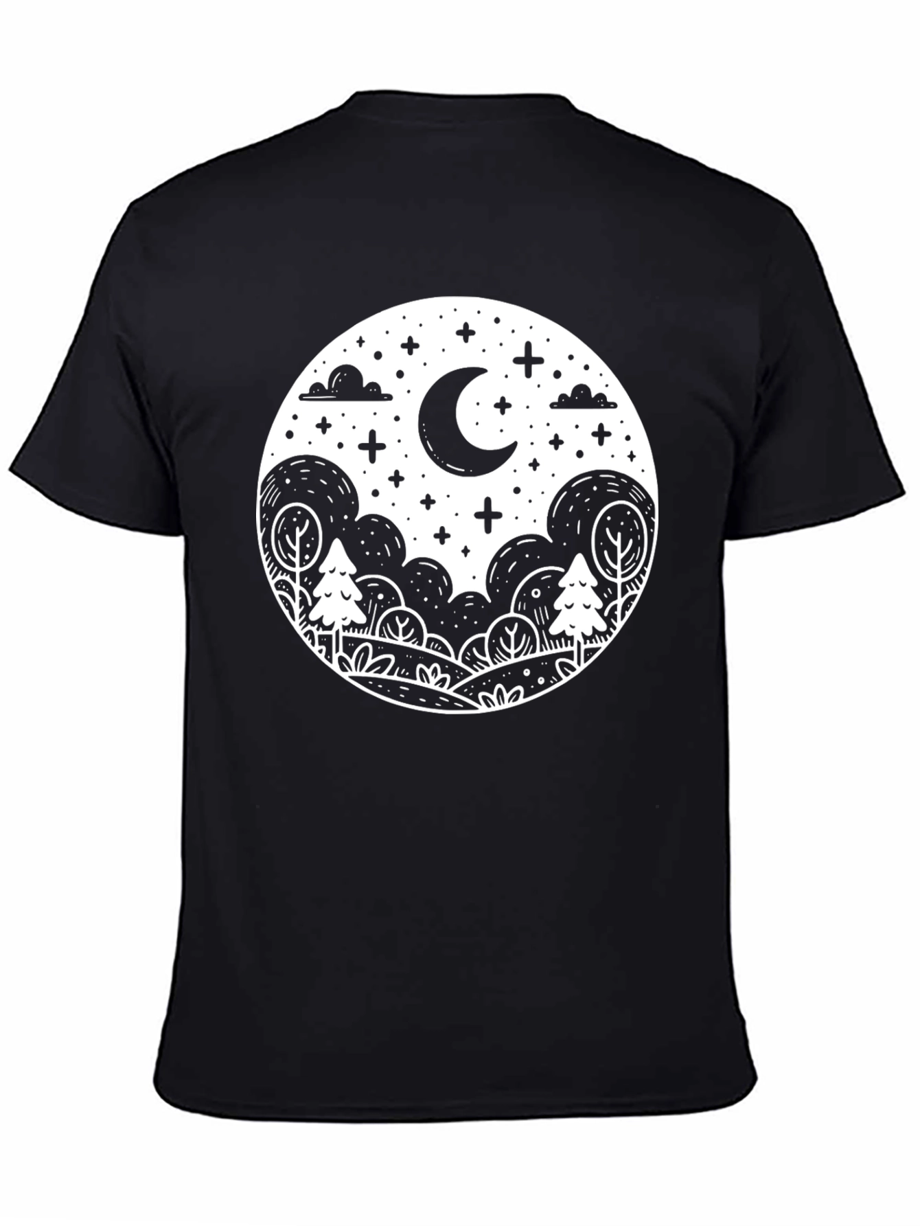 Black Night Sky Graphic Tee - Black Cotton Shirt view 4