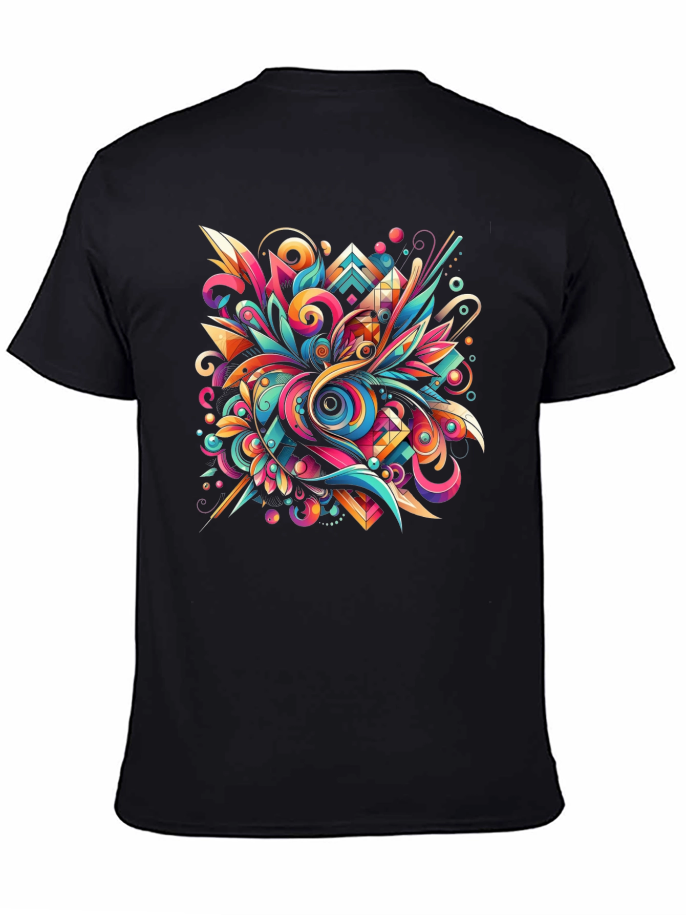 Black Psychedelic Abstract Art Black T-Shirt view 4