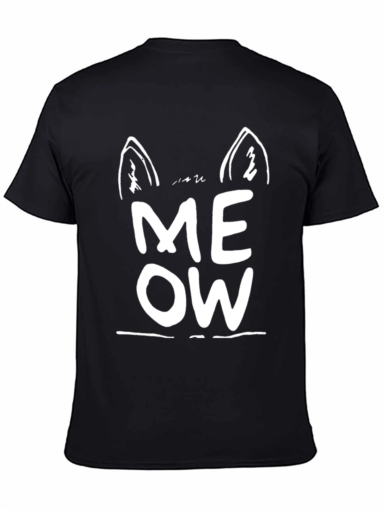 Black Meow Cat Ear Graphic Tee - Black Unisex T-Shirt view 4