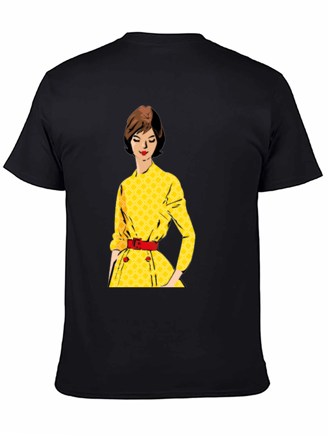 Black Retro Yellow Dress T-Shirt view 4