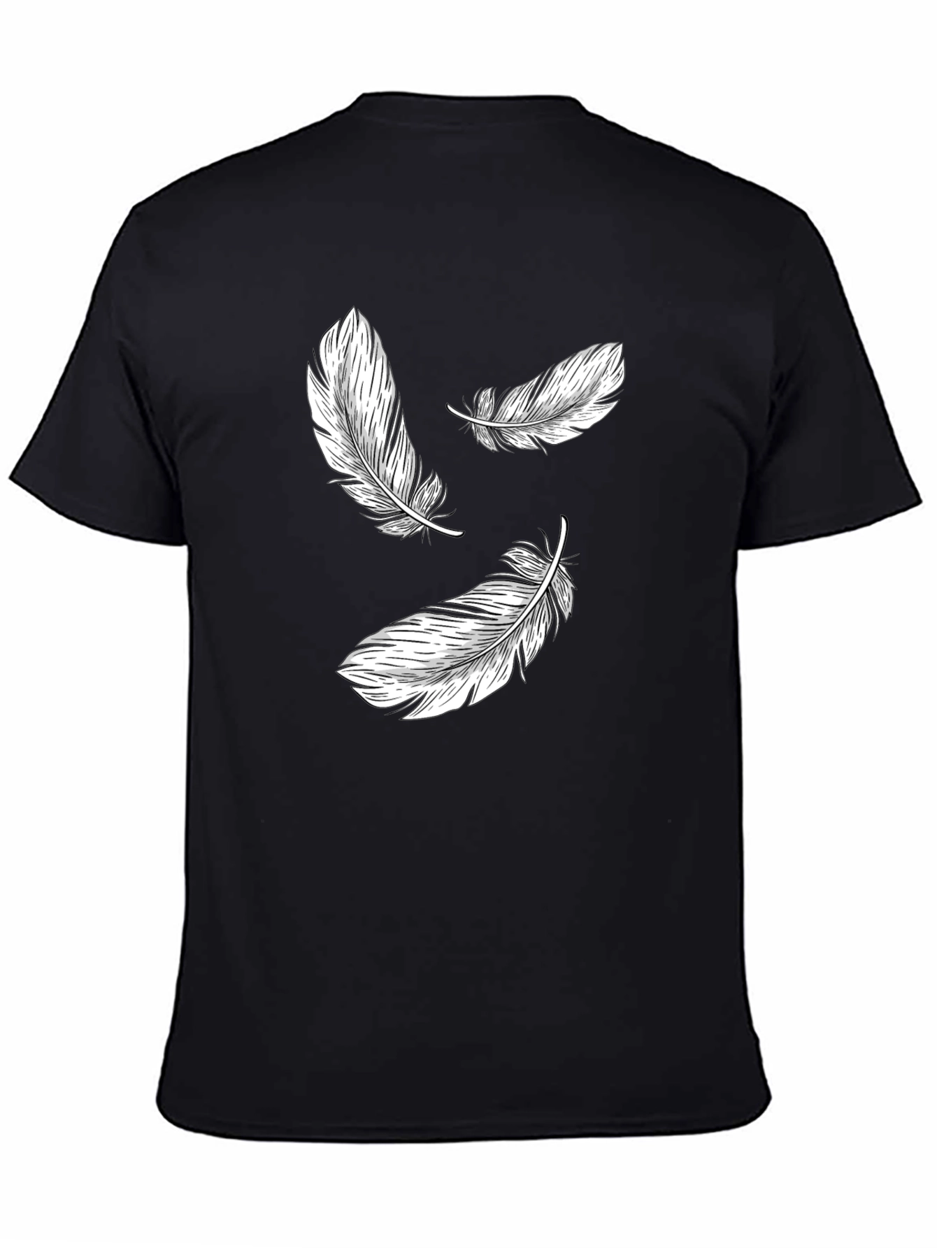 Black Feather Print Black T-Shirt view 4