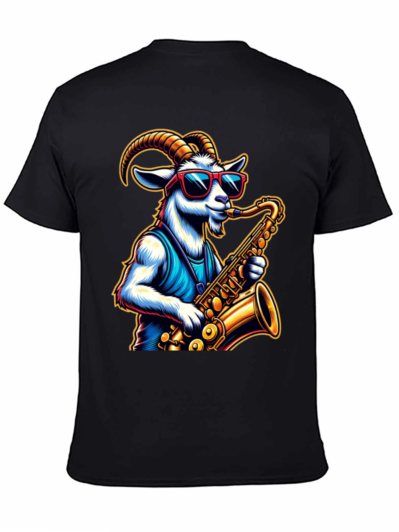 Black Cool Goat Saxophone Player Graphic Tee view 4