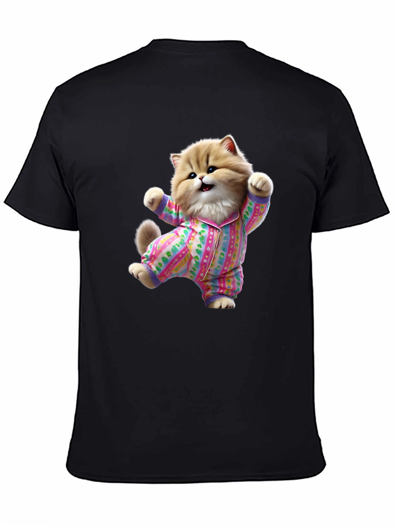 Black Cute Cat Pajamas T-Shirt - Fun Novelty Tee view 4