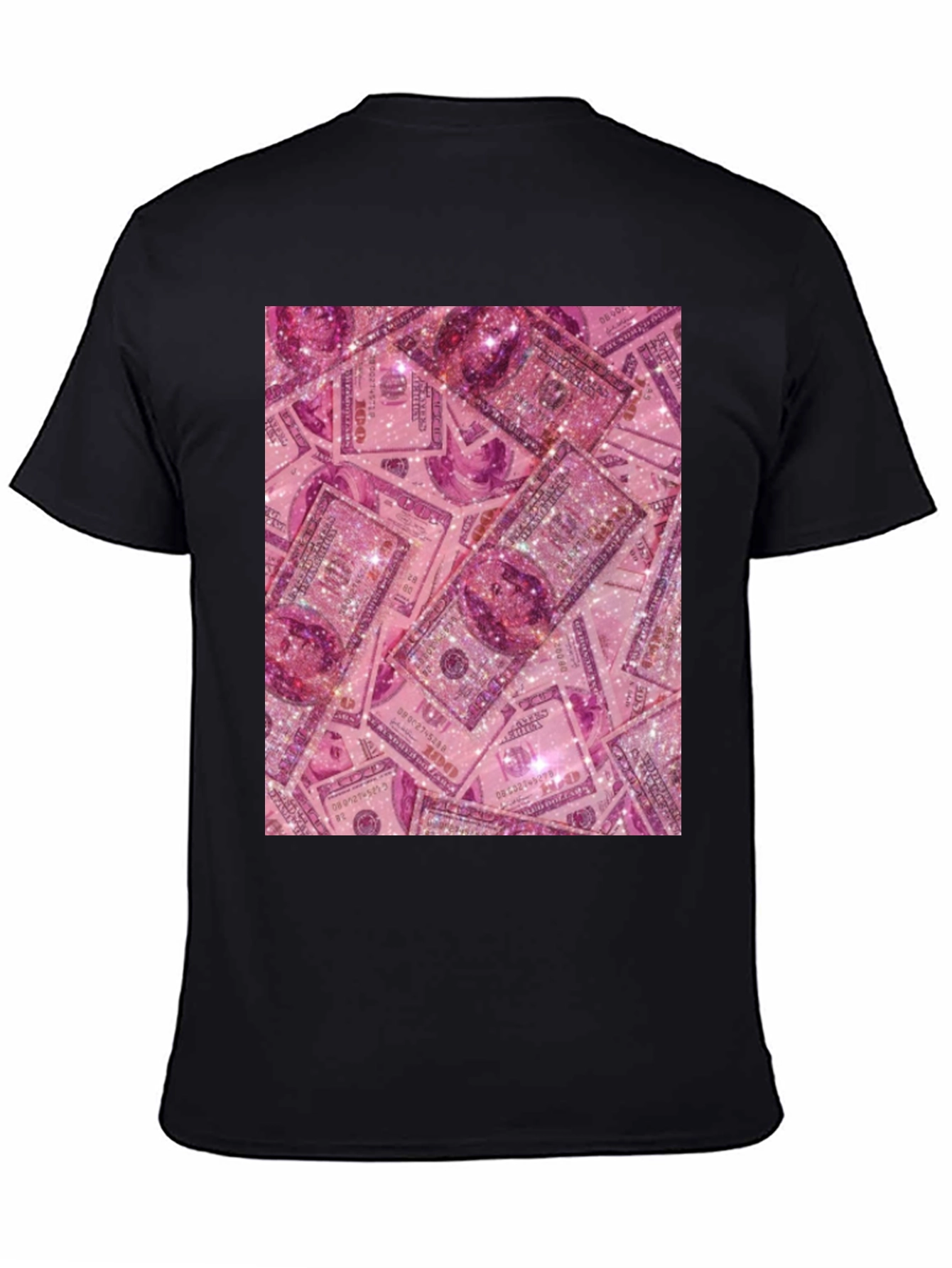Black Pink Money Graphic Tee - Novelty Black T-Shirt view 4