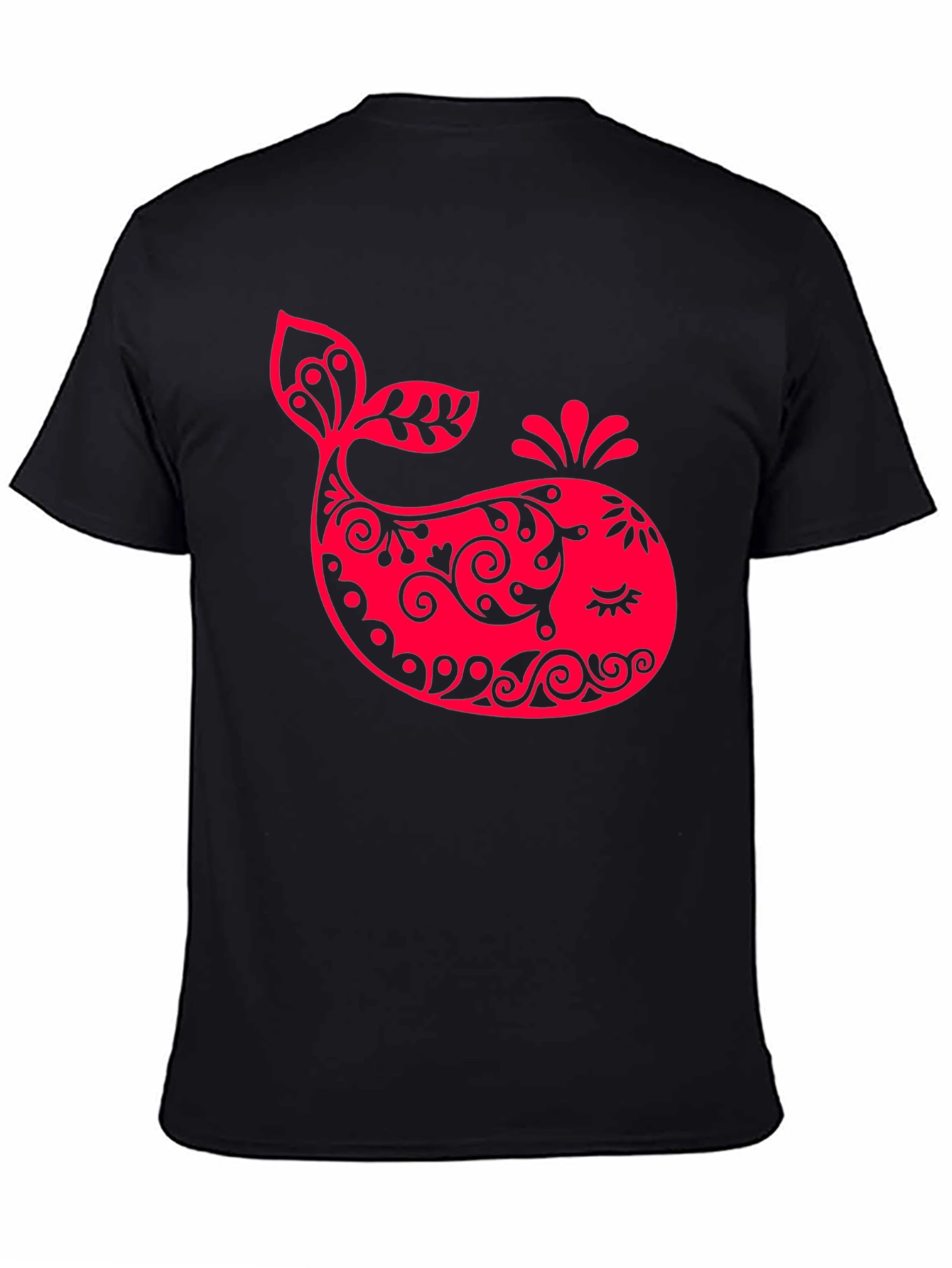 Black Red Whale Graphic Print Black T-Shirt view 4