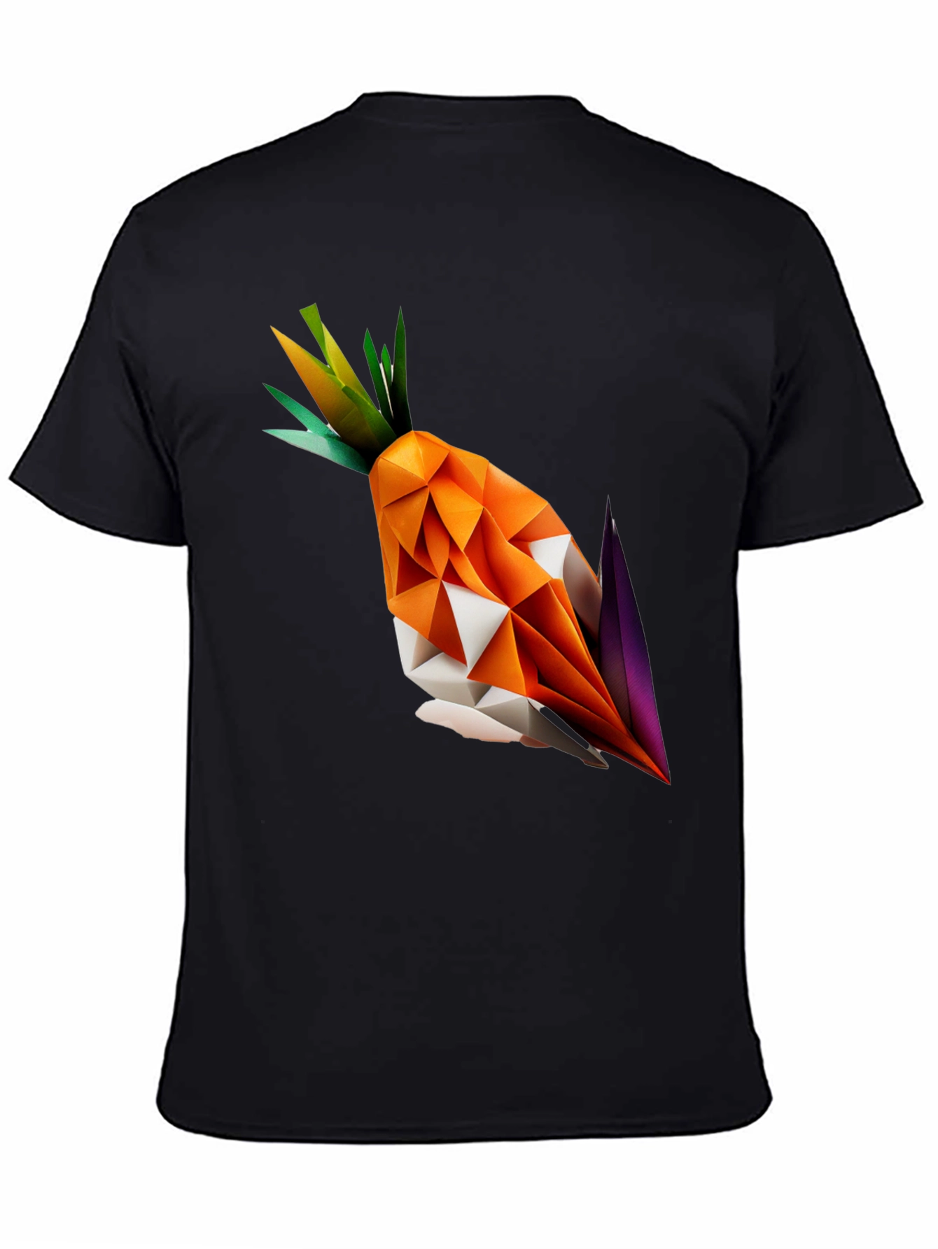 Black Geometric Origami Carrot Black T-Shirt view 4