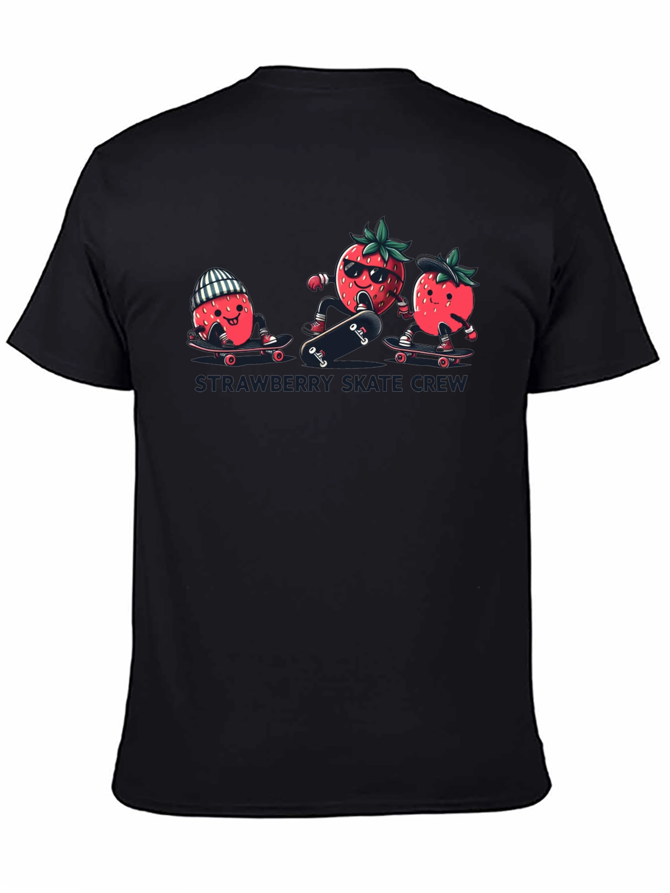 Black Strawberry Skate Crew T-Shirt - Black Cotton Tee view 4