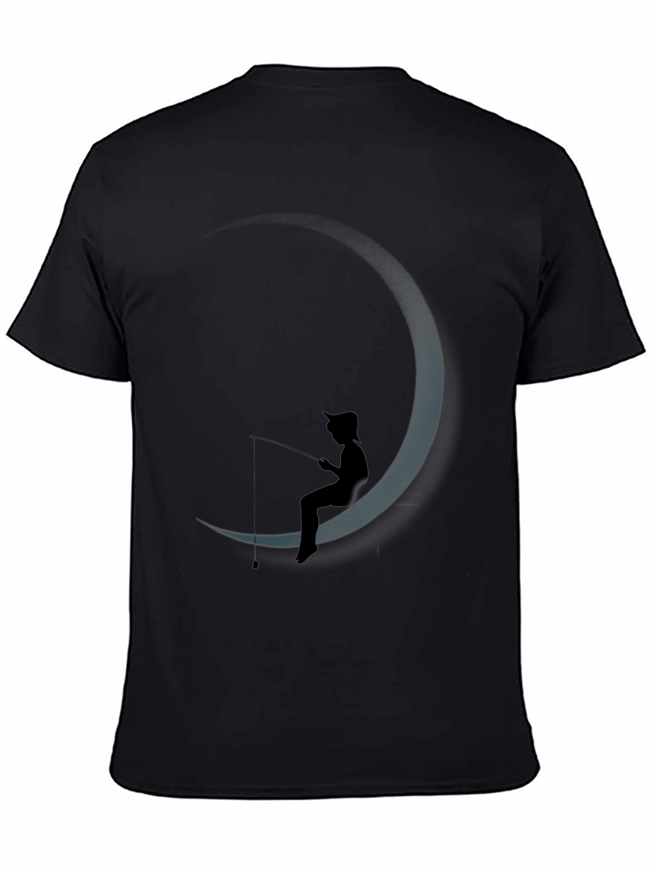 Black DreamWorks Inspired Fishing on the Moon T-Shirt view 4