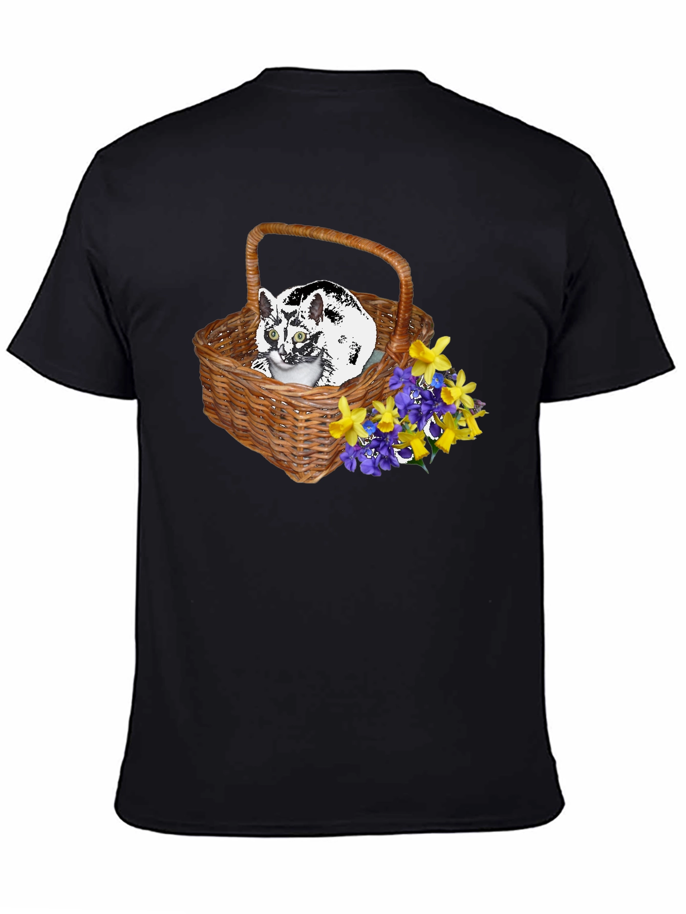 Black Cat in Basket Tee - Floral Accent view 4