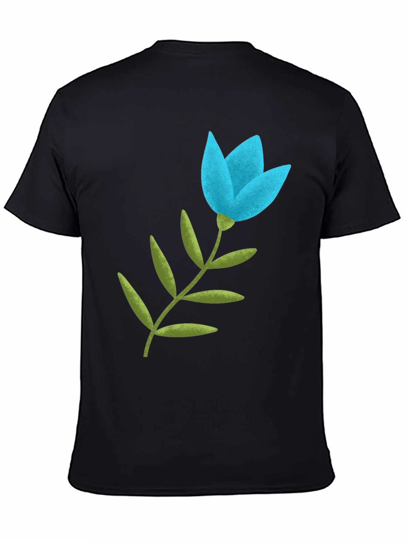 Black Blue Flower Graphic Tee - Black Cotton Blend view 4