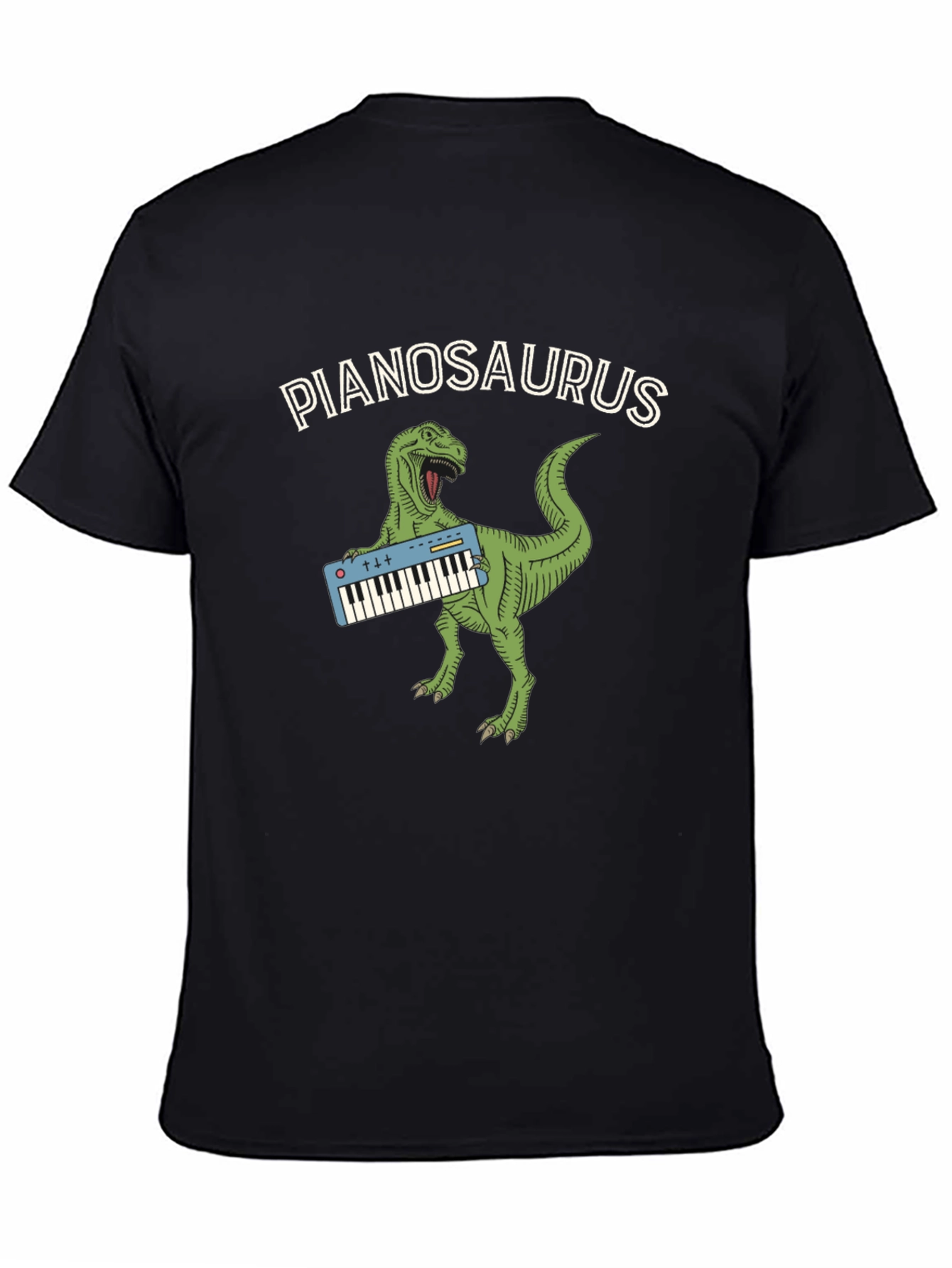 Black Pianosaurus Dinosaur Black T-Shirt view 4