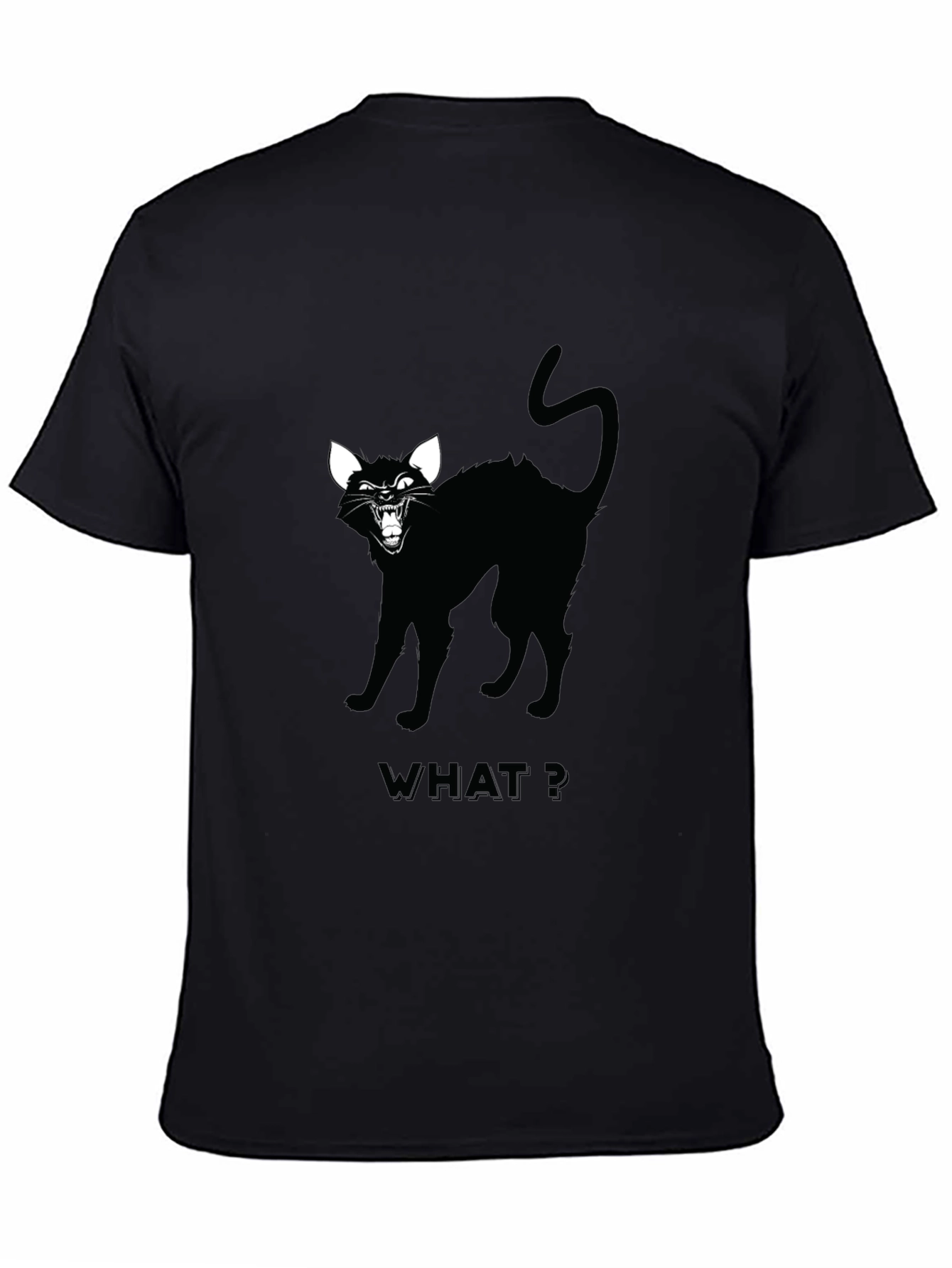 Black Black Cat Graphic Tee - "WHAT?" Design view 4