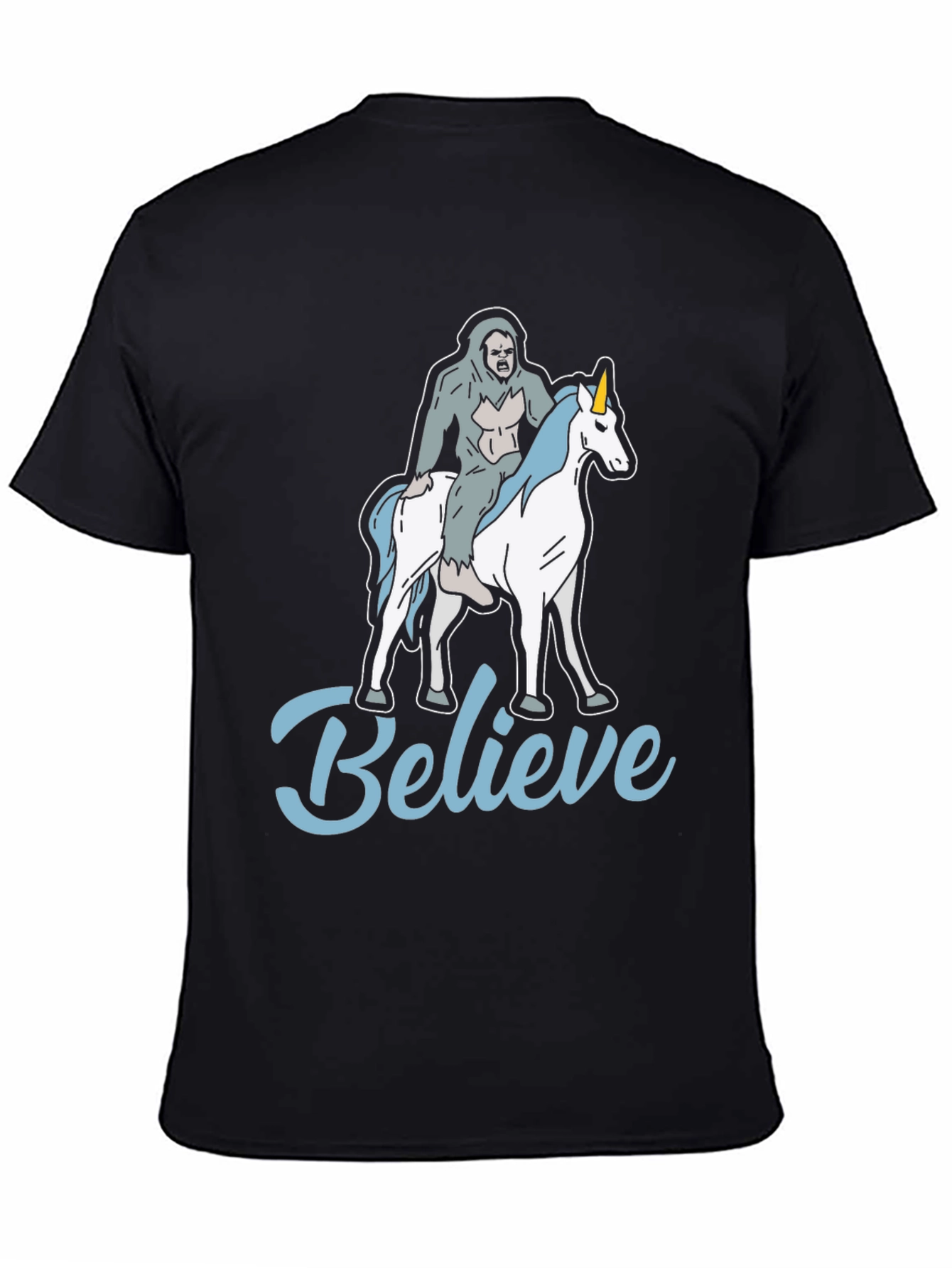 Black Believe Bigfoot Unicorn T-Shirt Funny Graphic Tee view 4