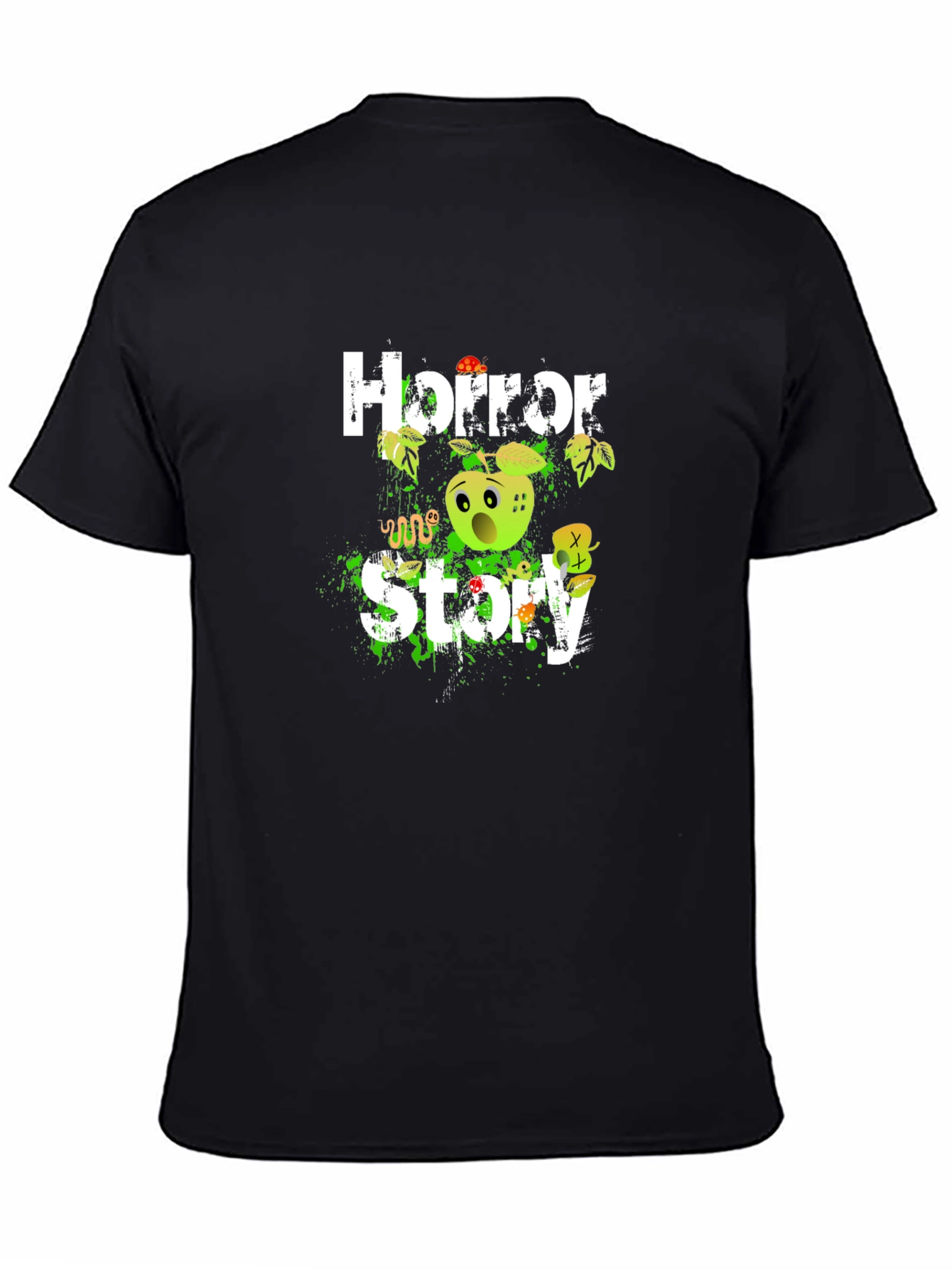 Black Horror Story Graphic Tee - Creepy Apple Design view 4
