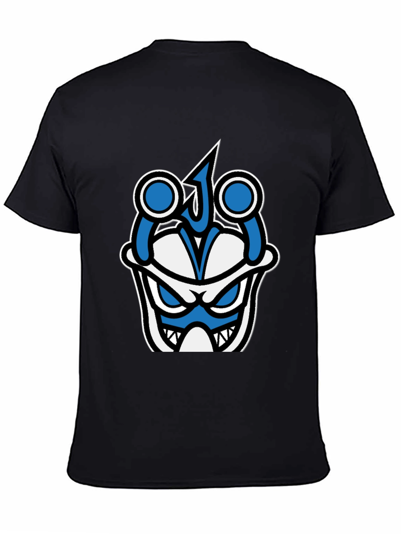 Black Graphic T-Shirt - Blue & White Angry Face view 4