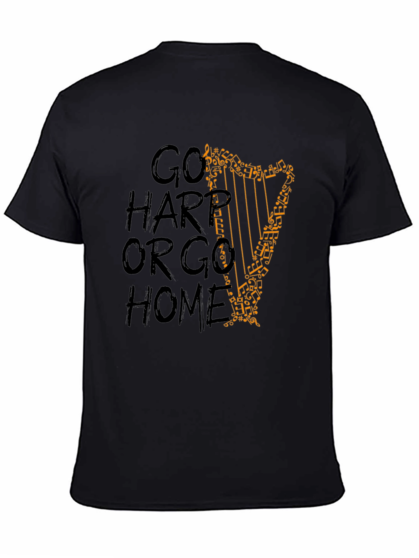 Black Go Harp Or Go Home Graphic Tee - Music Lover T-Shirt view 4