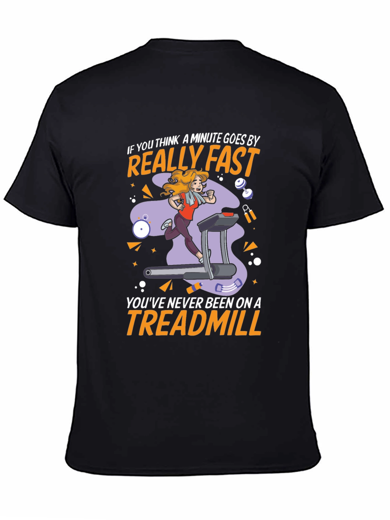 Black Funny Treadmill Workout T-Shirt - Time Flies view 4
