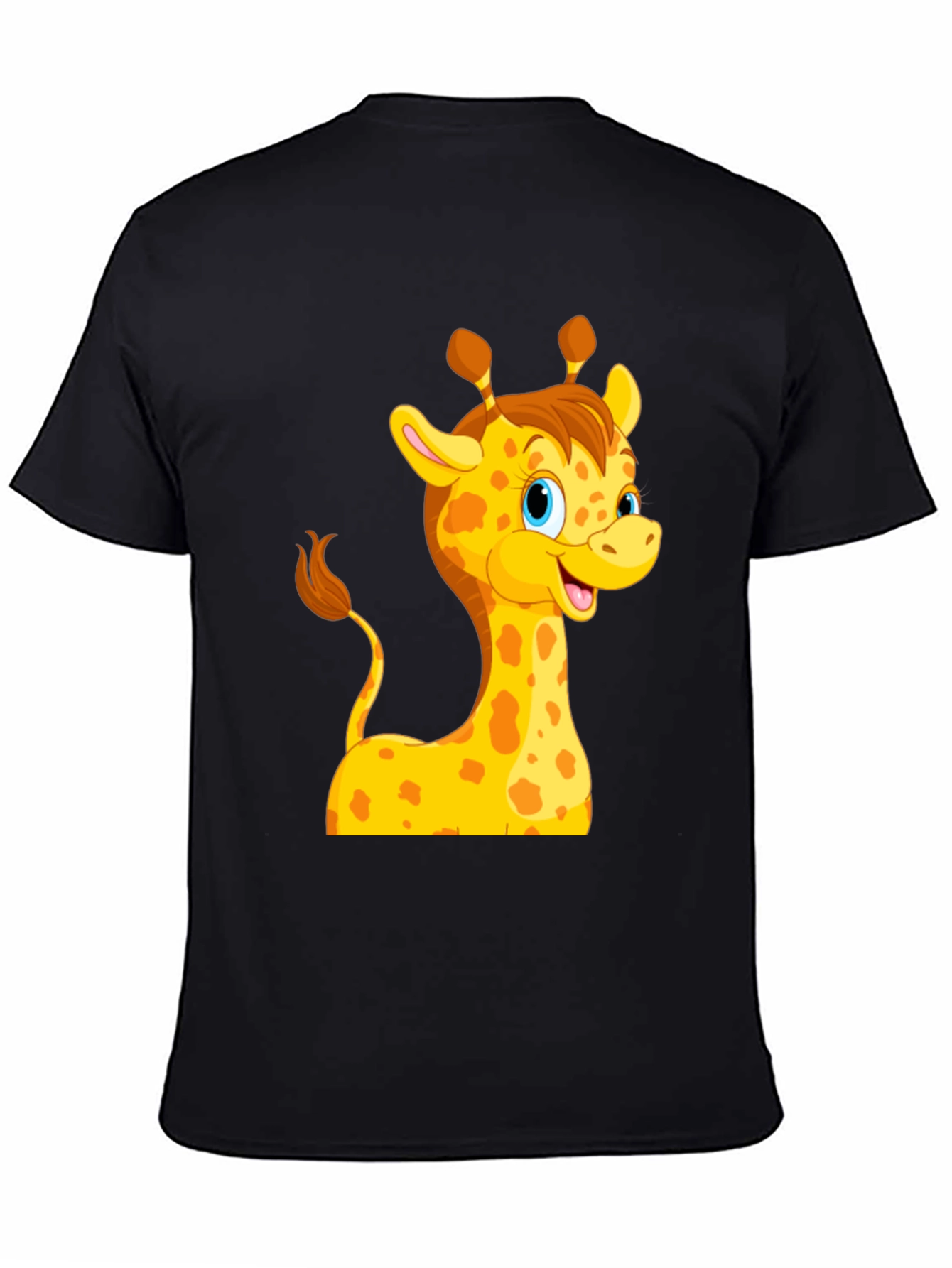 Black Cute Giraffe Cartoon Black T-Shirt view 4