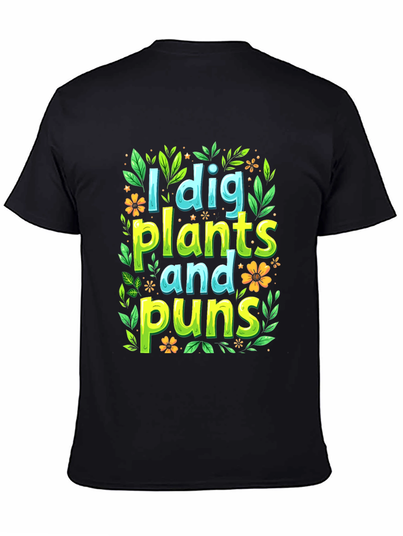 Black I Dig Plants and Puns Graphic T-Shirt view 4